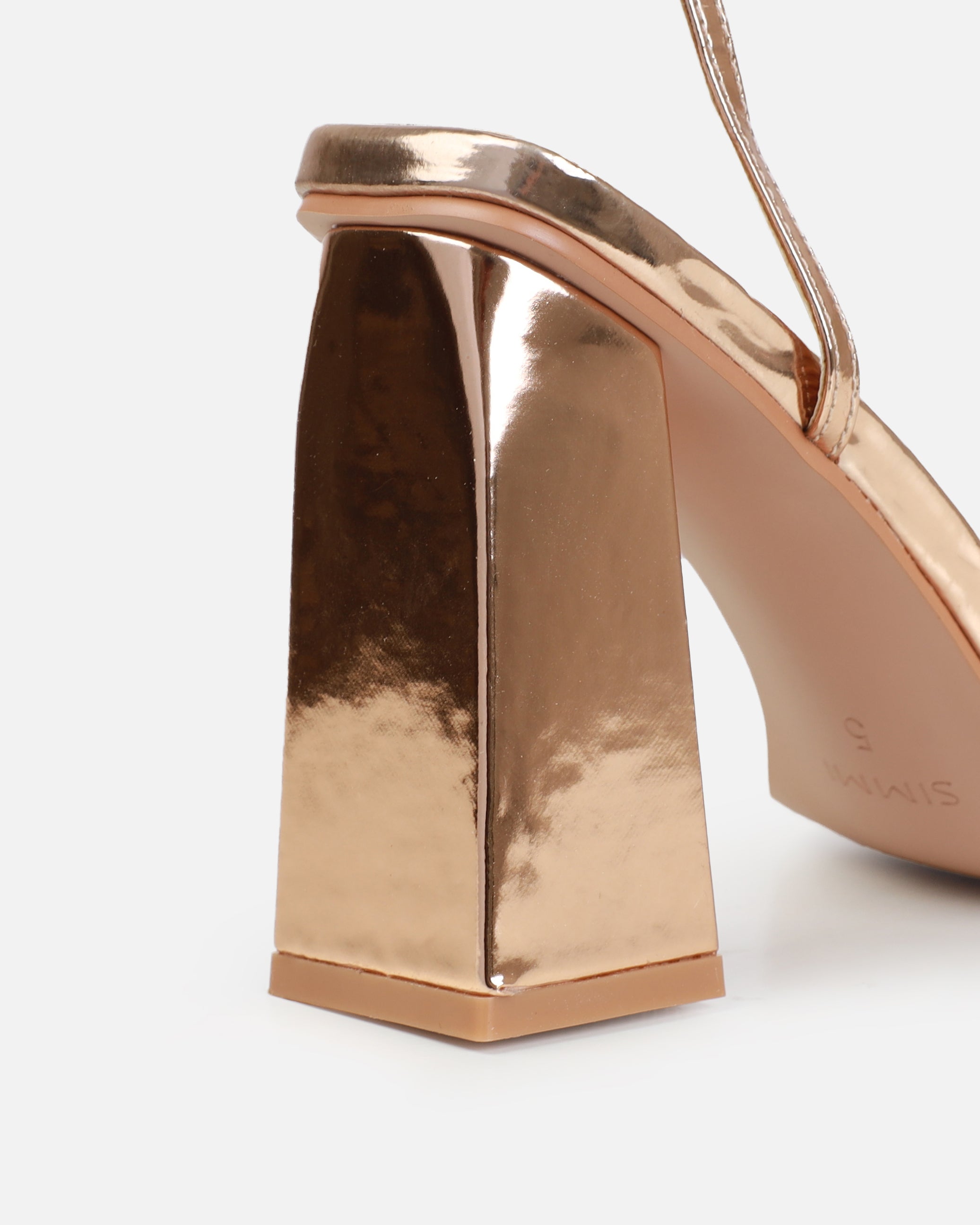 Dionne Crowe Favor Rose Gold Strappy Block Heels | SIMMI London