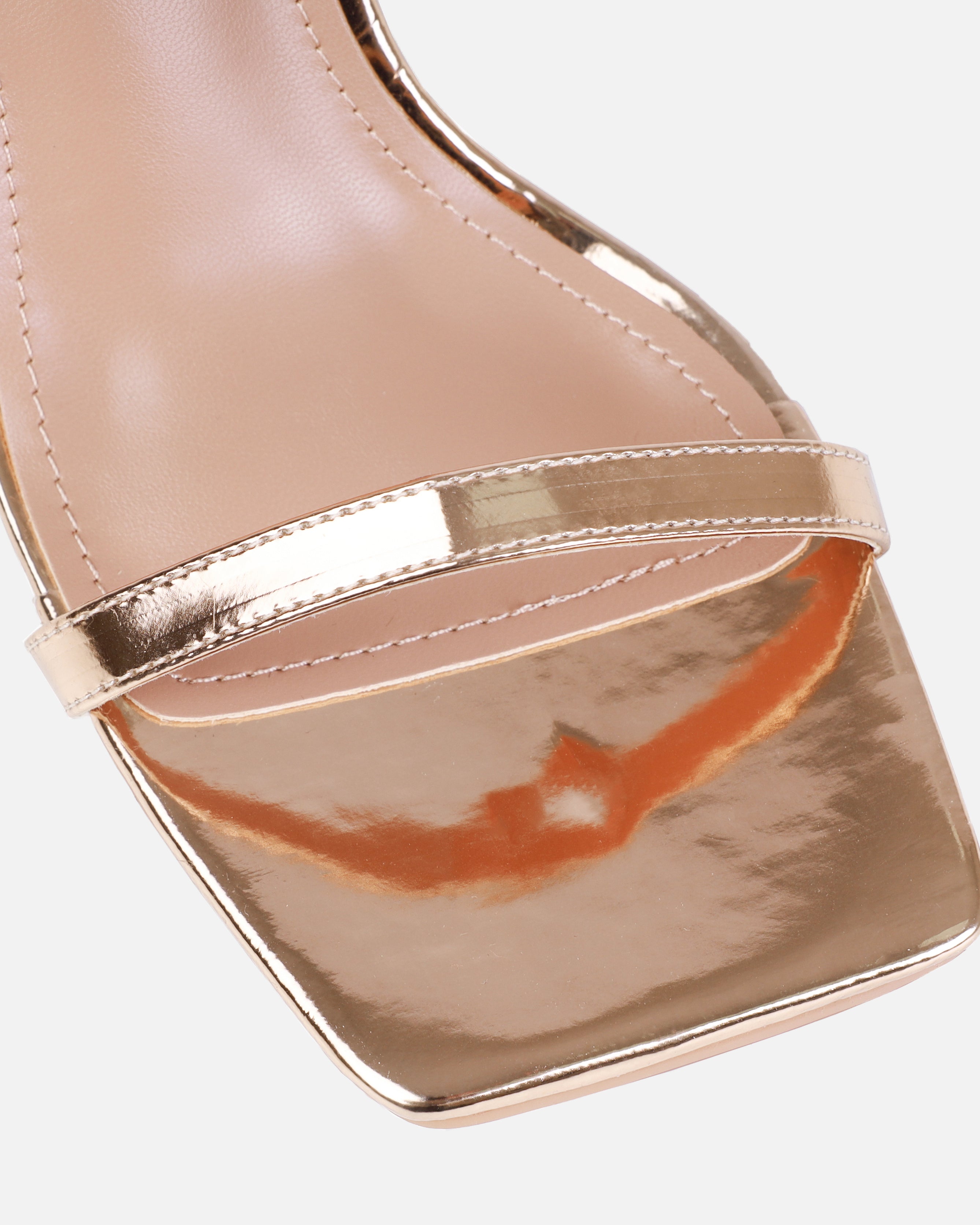 Dionne Crowe Favor Rose Gold Strappy Block Heels | SIMMI London