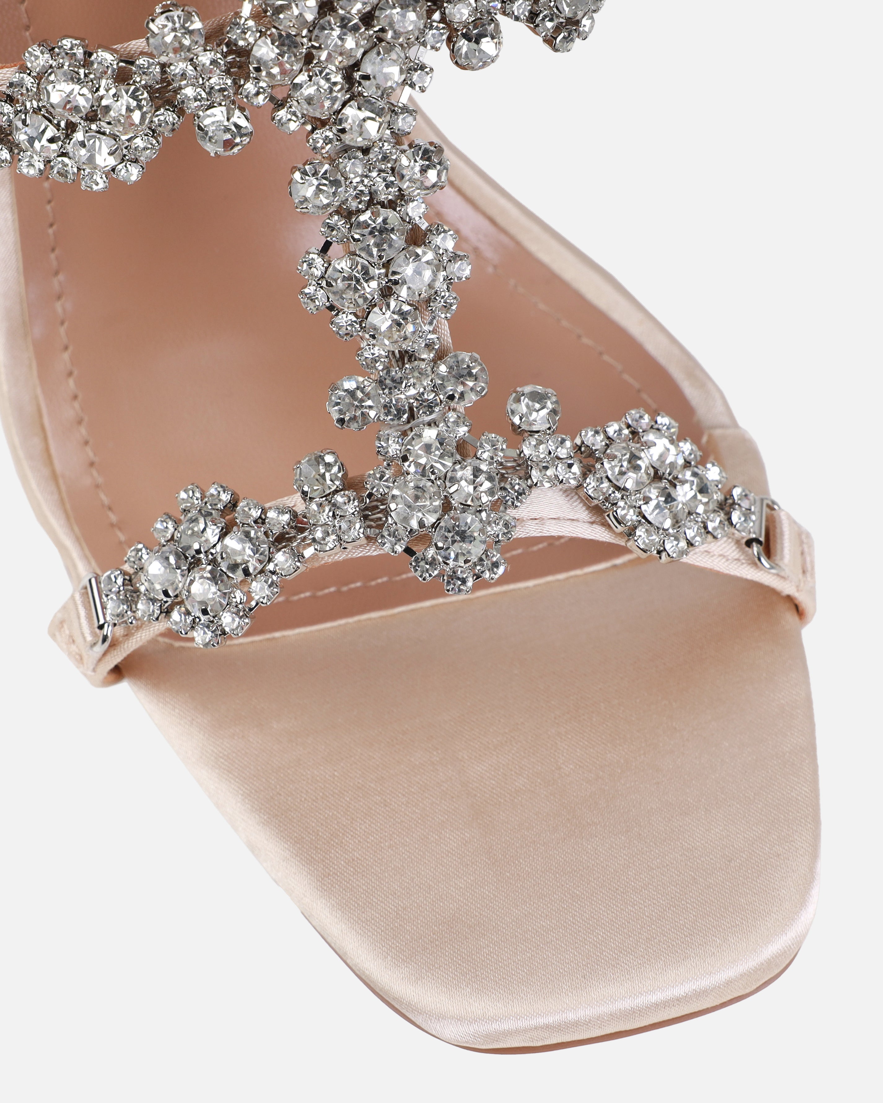 Dionne Crowe Beau Champagne Satin Diamante Heels | SIMMI London