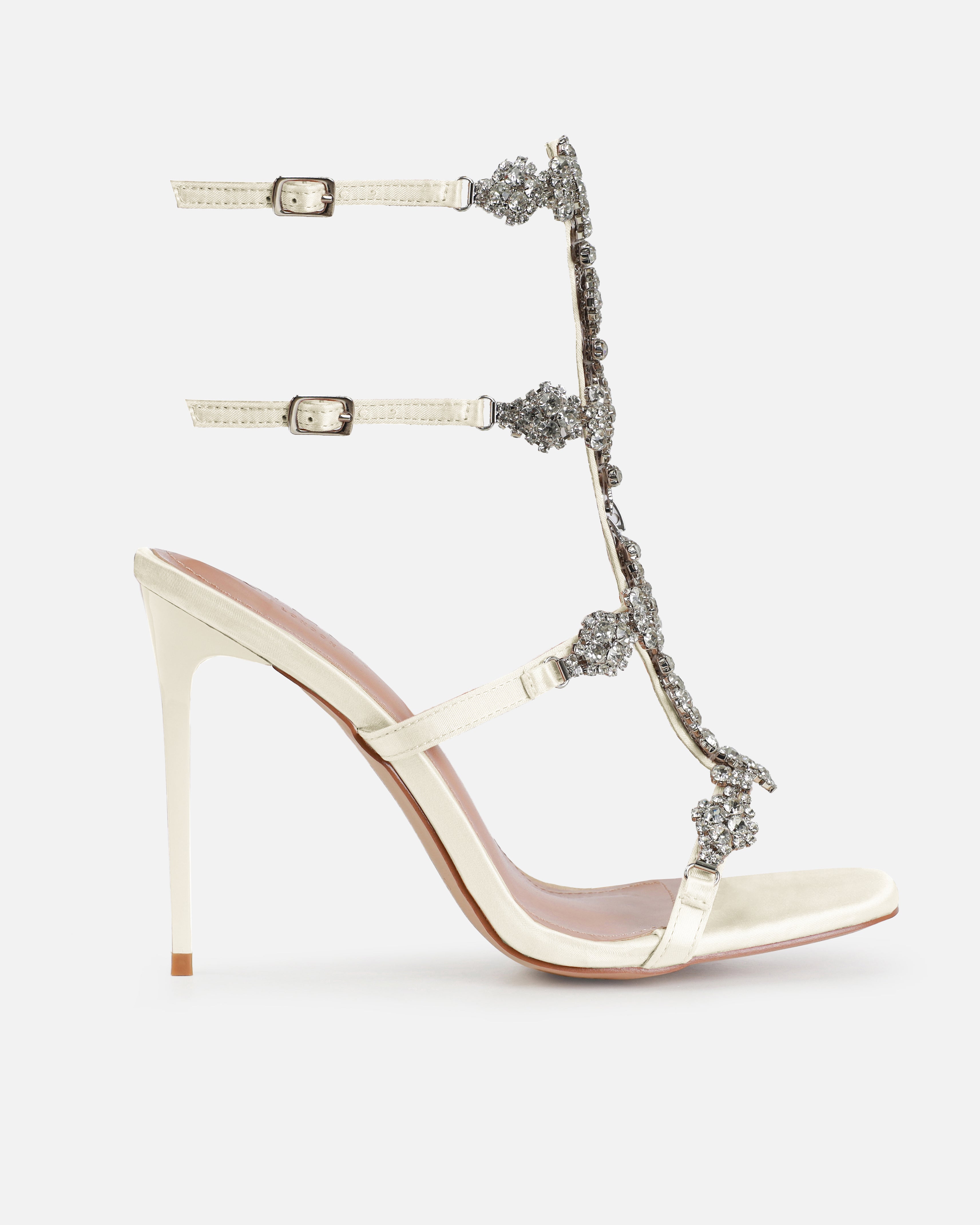 Dionne Crowe Beau Ivory Satin Diamante Heels | SIMMI London