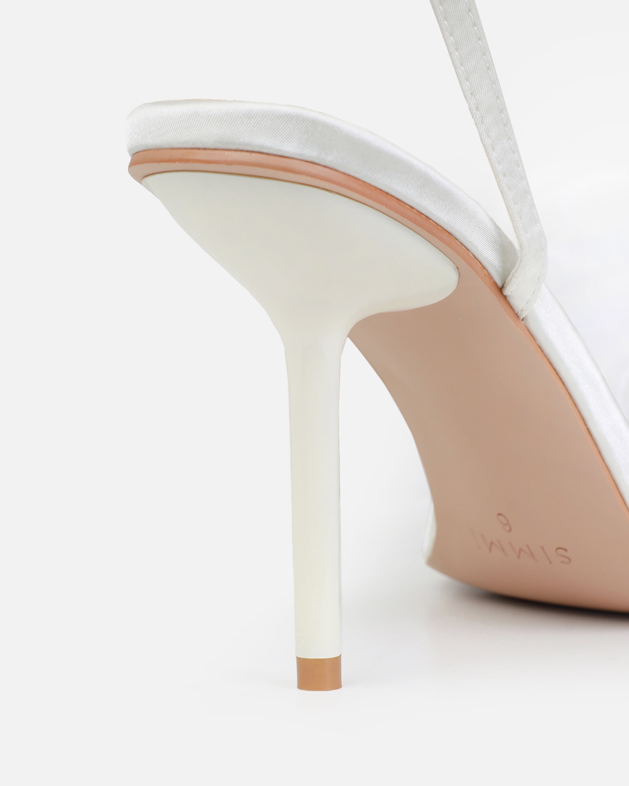 Dionne Crowe Sweetheart Ivory Satin Fluffy Heels | SIMMI London