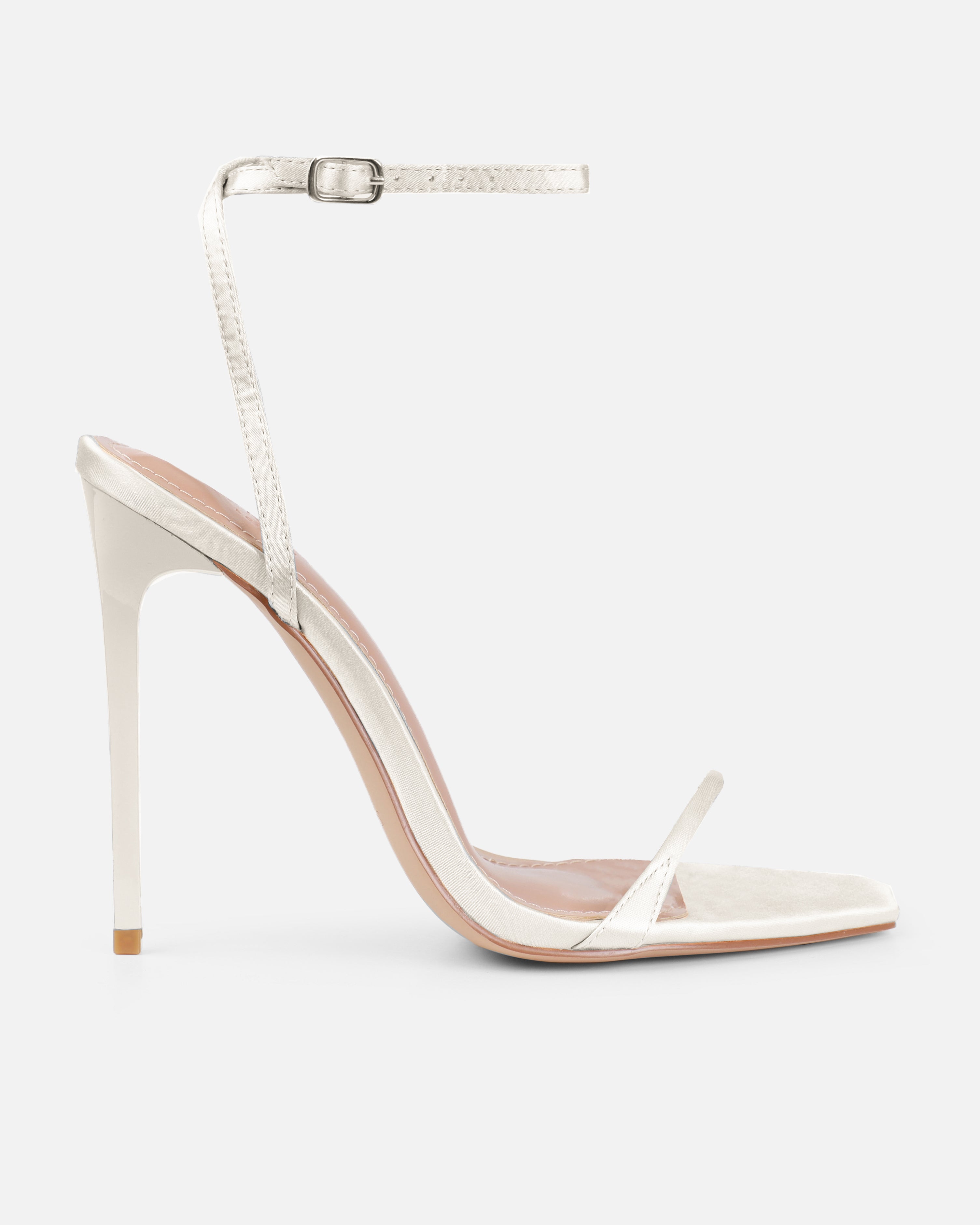Dionne Crowe Honeymoon Ivory Satin Stiletto Heels | SIMMI London