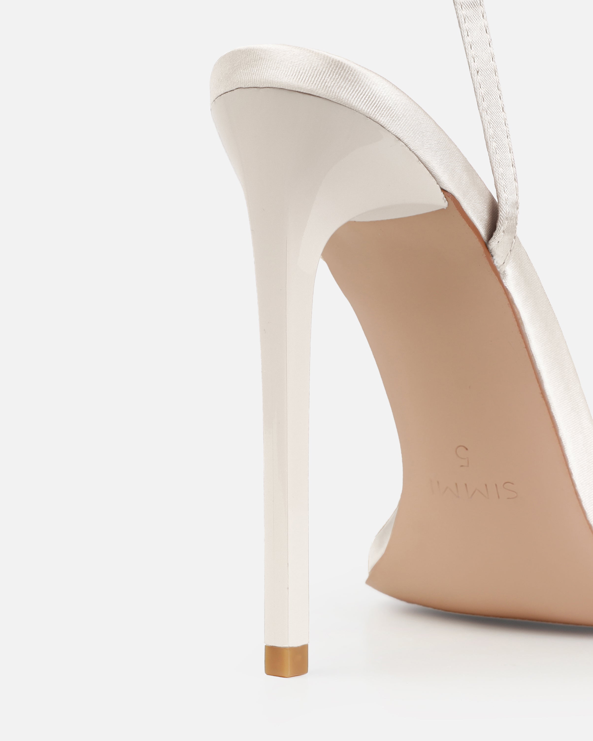 Dionne Crowe Honeymoon Ivory Satin Stiletto Heels | SIMMI London