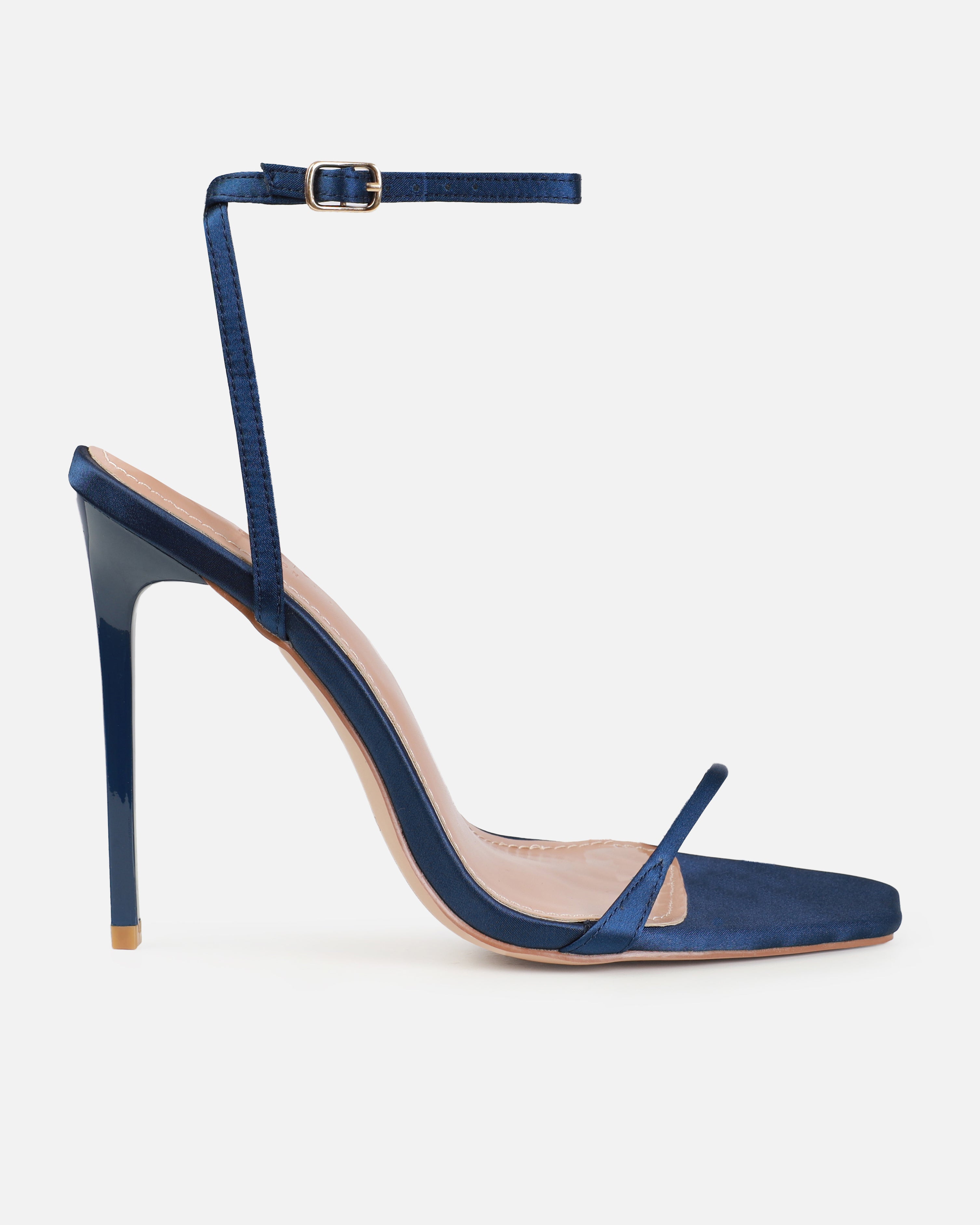 Dionne Crowe Honeymoon Navy Satin Stiletto Heels | SIMMI London