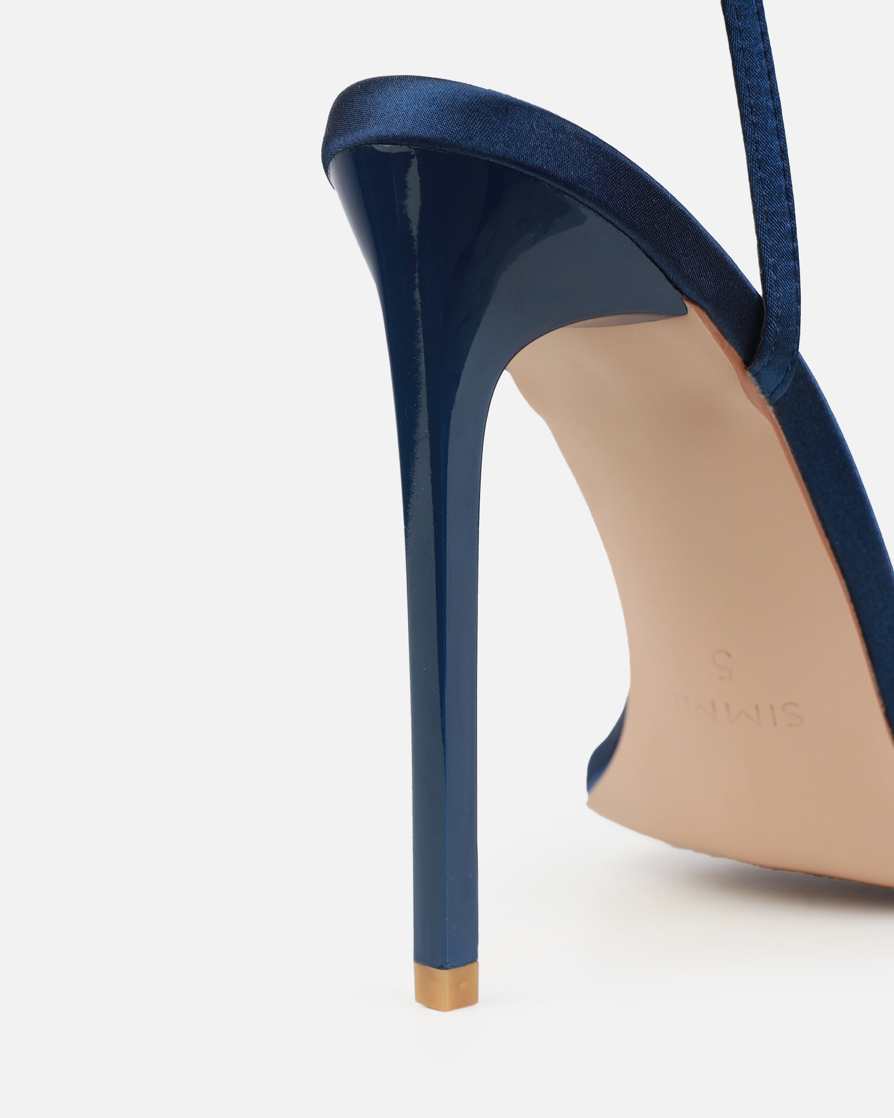 Dionne Crowe Honeymoon Navy Satin Stiletto Heels | SIMMI London