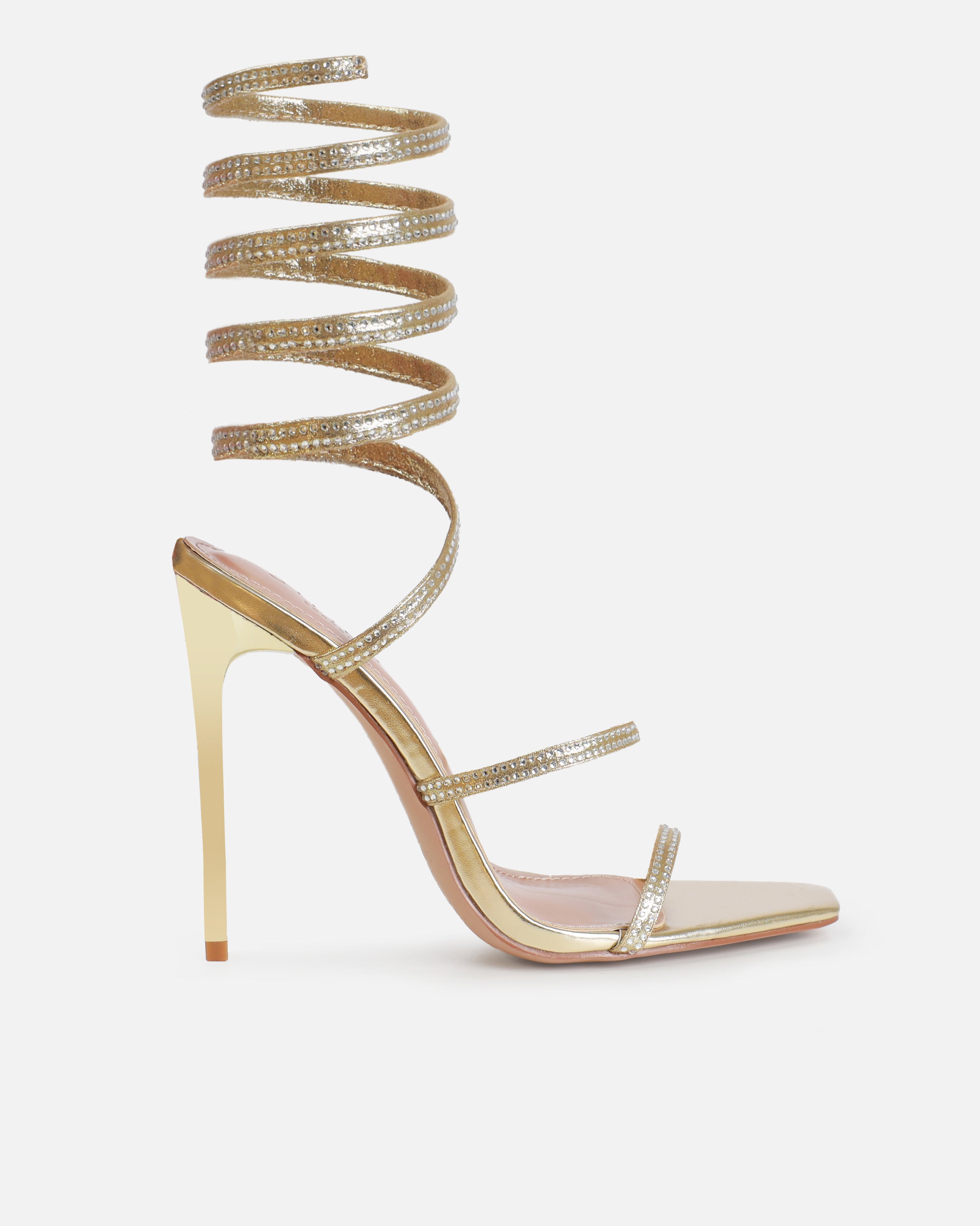 Dionne Crowe Bouquet Gold Diamante Spiral Heels | SIMMI London