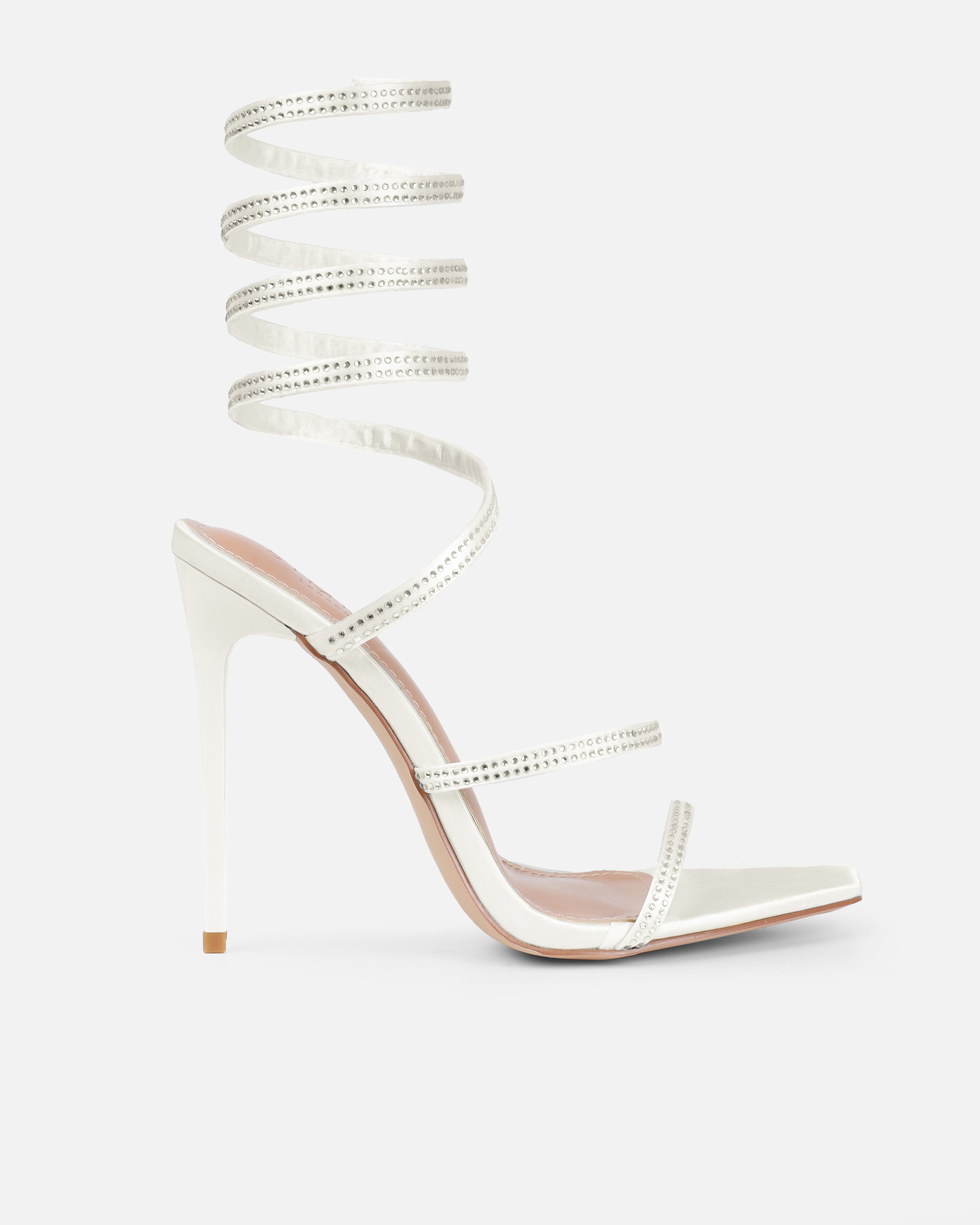 Dionne Crowe Bouquet Ivory Satin Diamante Spiral Heels | SIMMI London