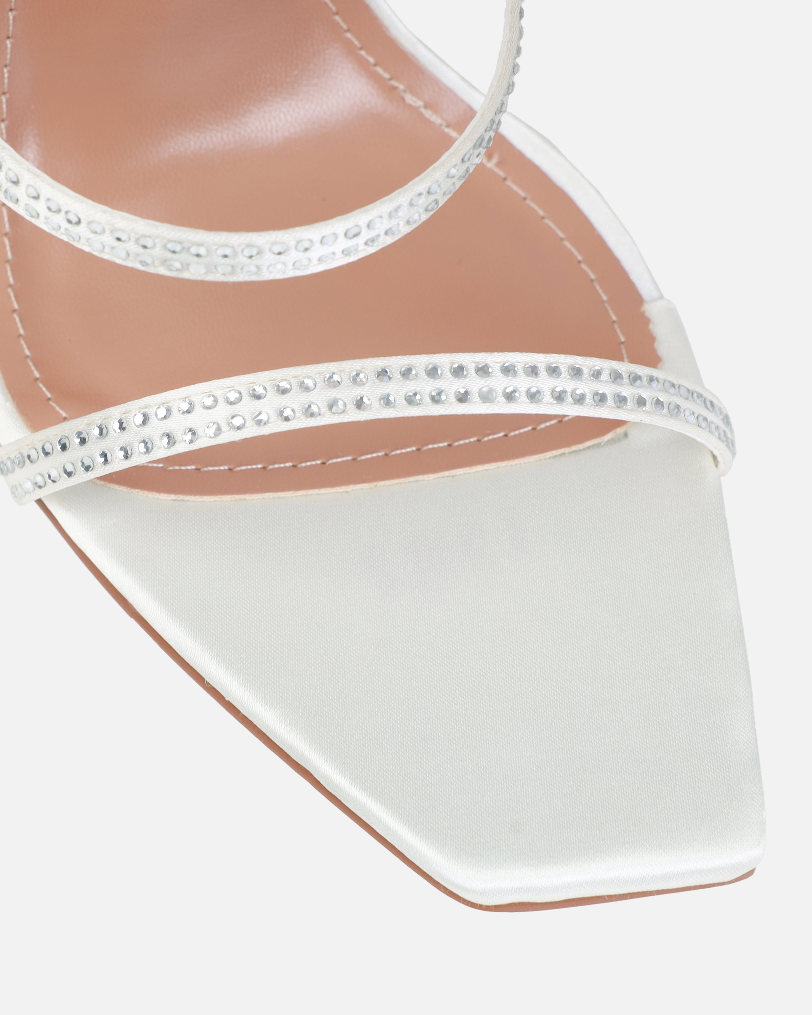 Dionne Crowe Bouquet Ivory Satin Diamante Spiral Heels | SIMMI London