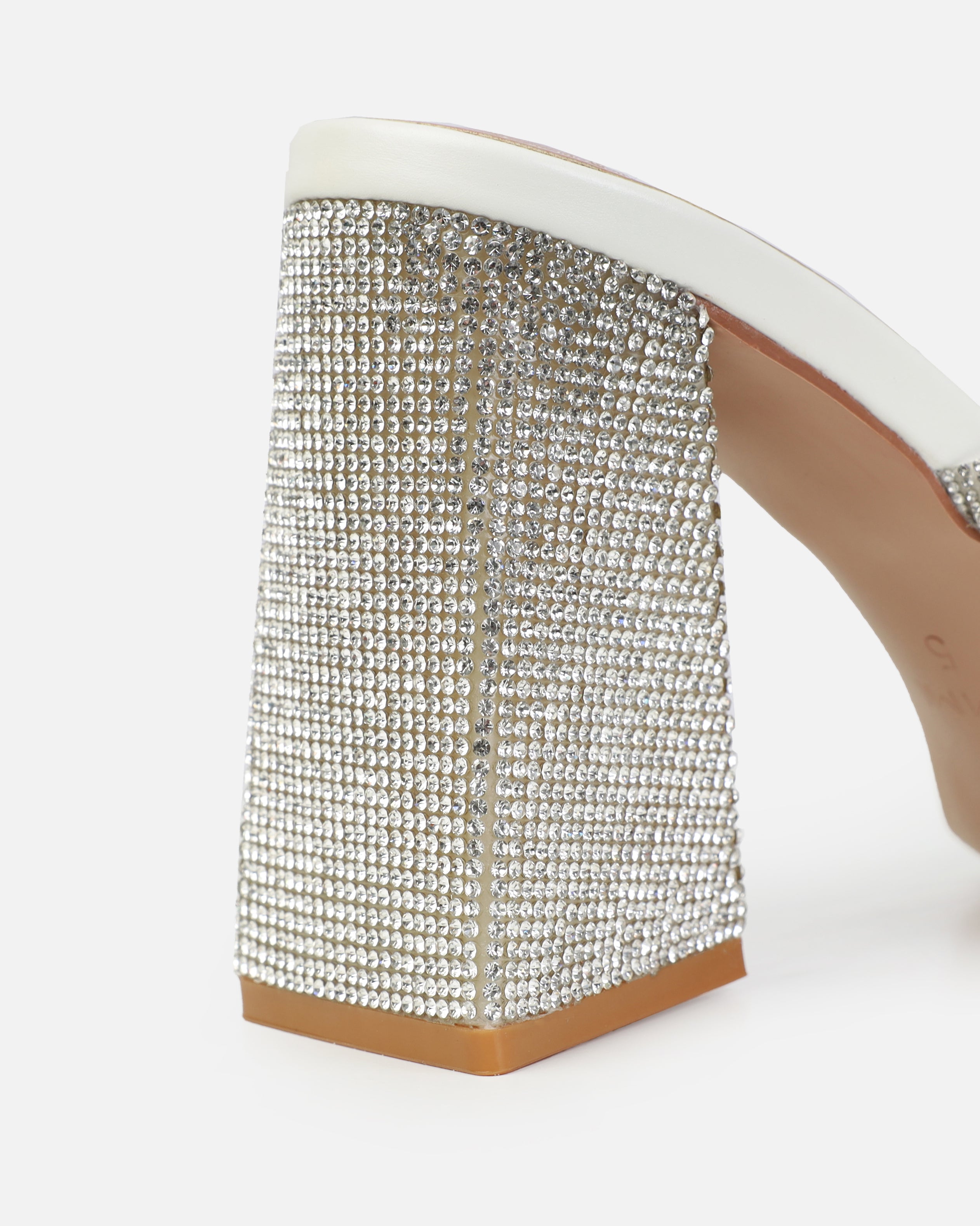 Dionne Crowe Soulmate White Block Diamante Mules | SIMMI London
