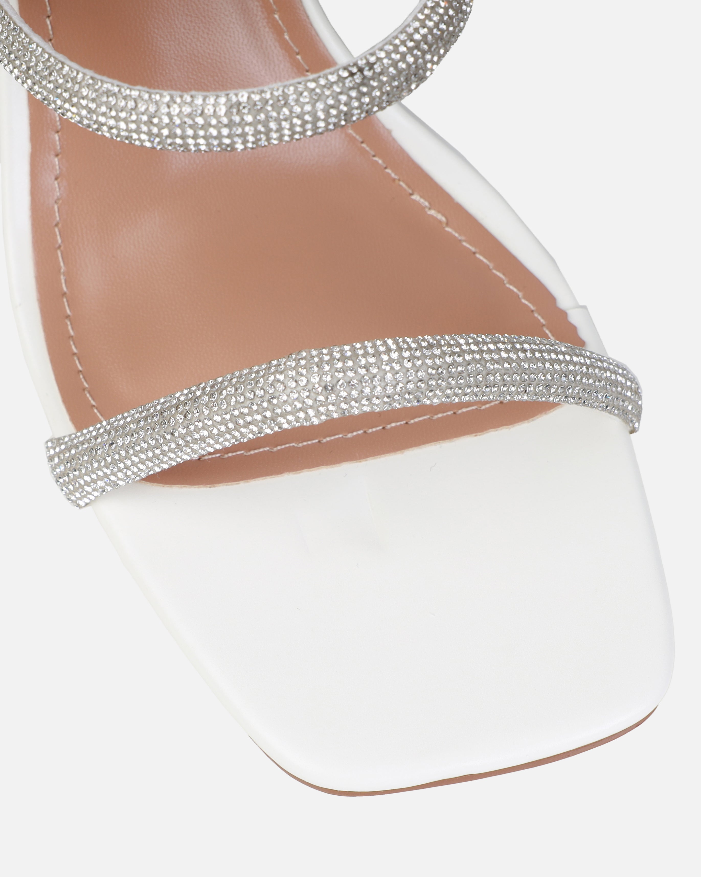 Dionne Crowe Soulmate White Block Diamante Mules | SIMMI London
