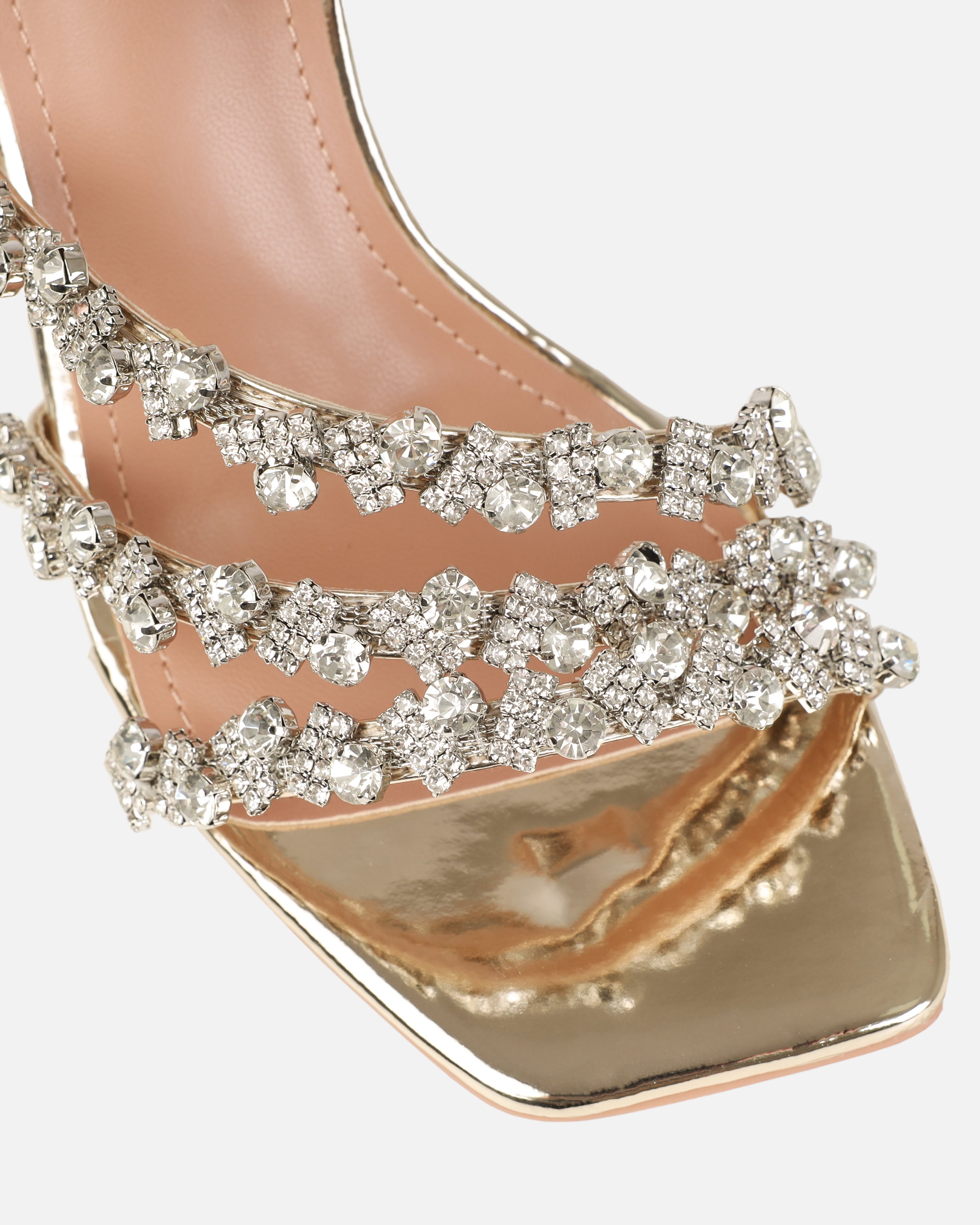 Dionne Crowe Romance Gold Diamante Mules | SIMMI London