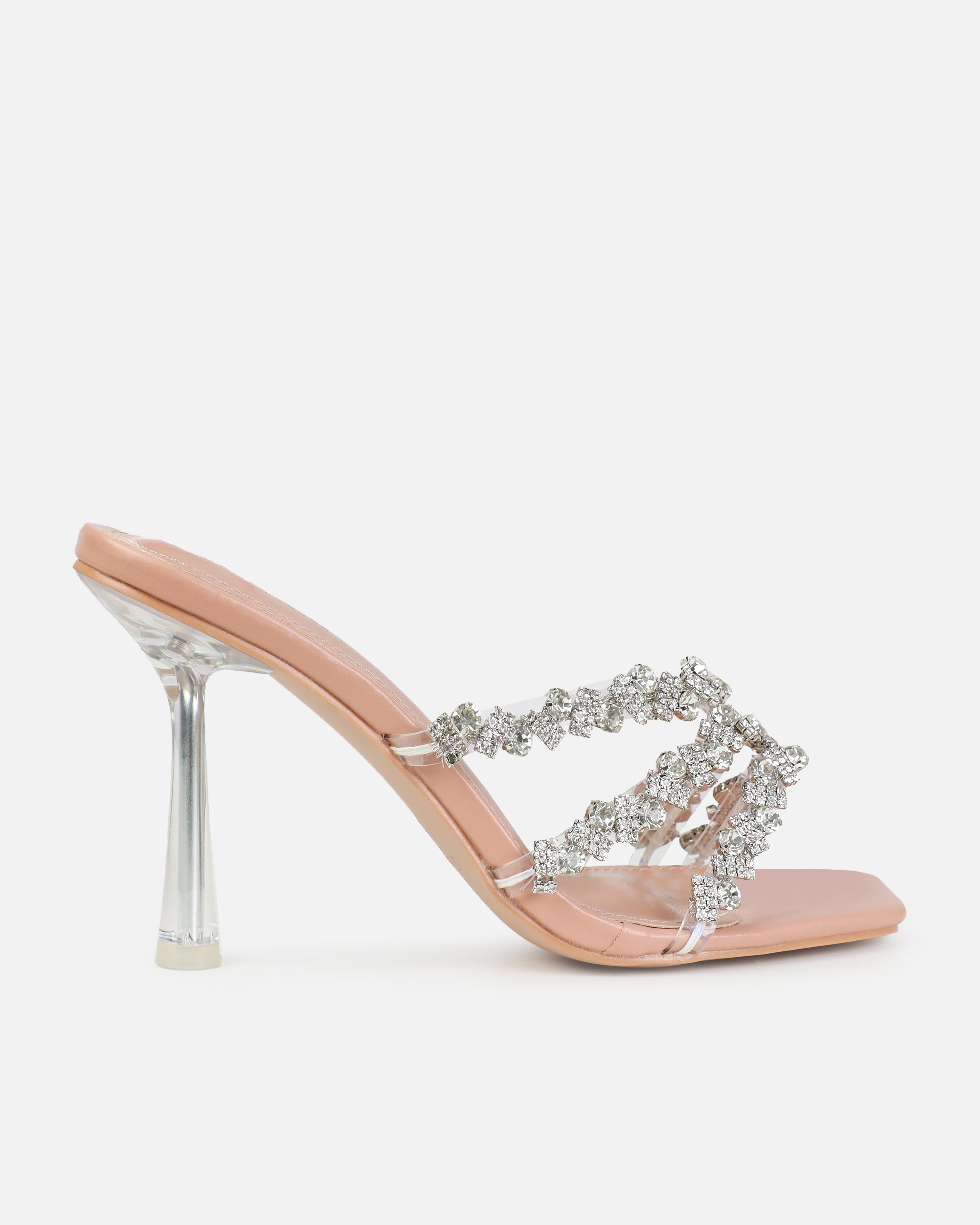 Dionne Crowe Romance Nude Diamante Clear Mules | SIMMI London