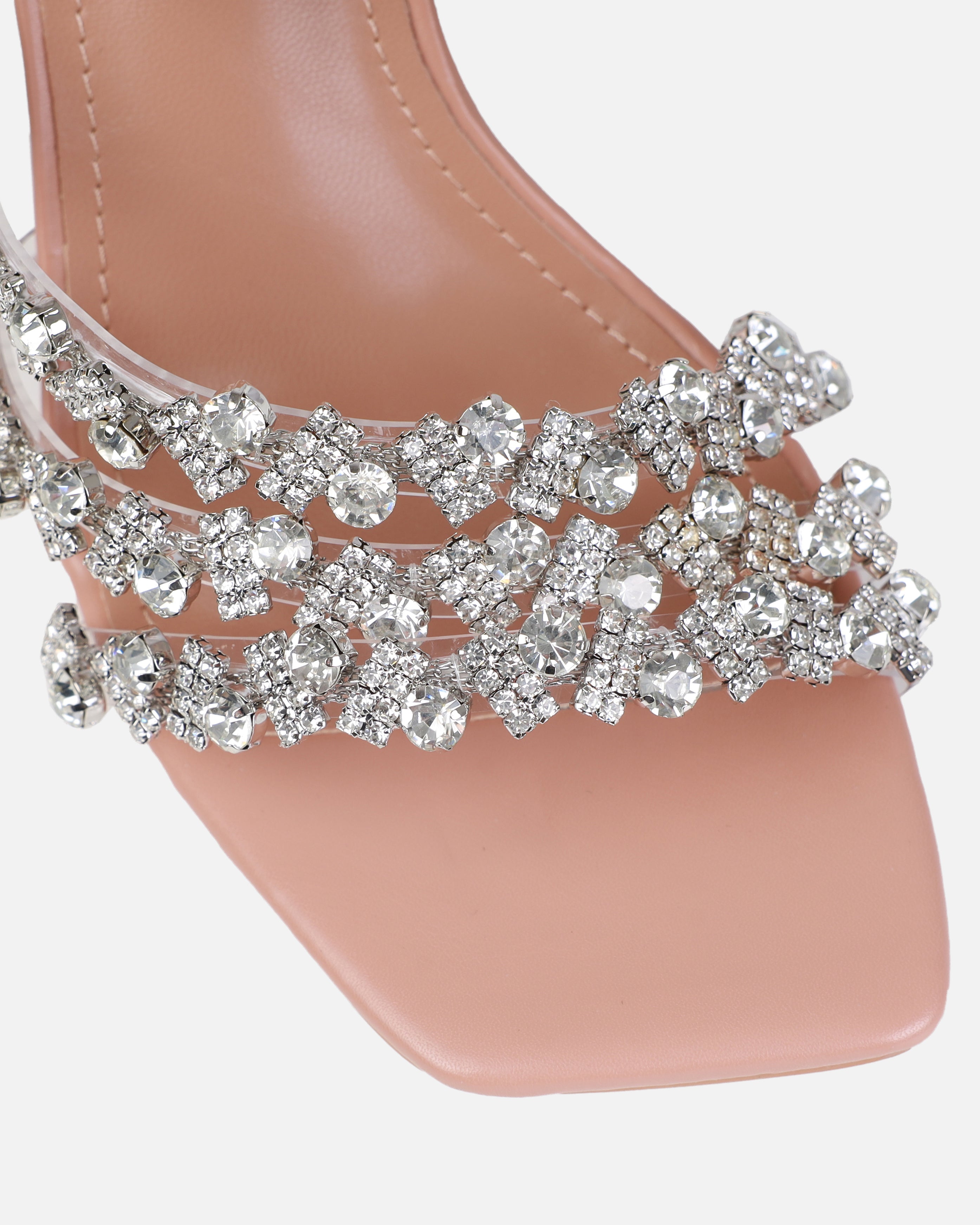 Dionne Crowe Romance Nude Diamante Clear Mules | SIMMI London