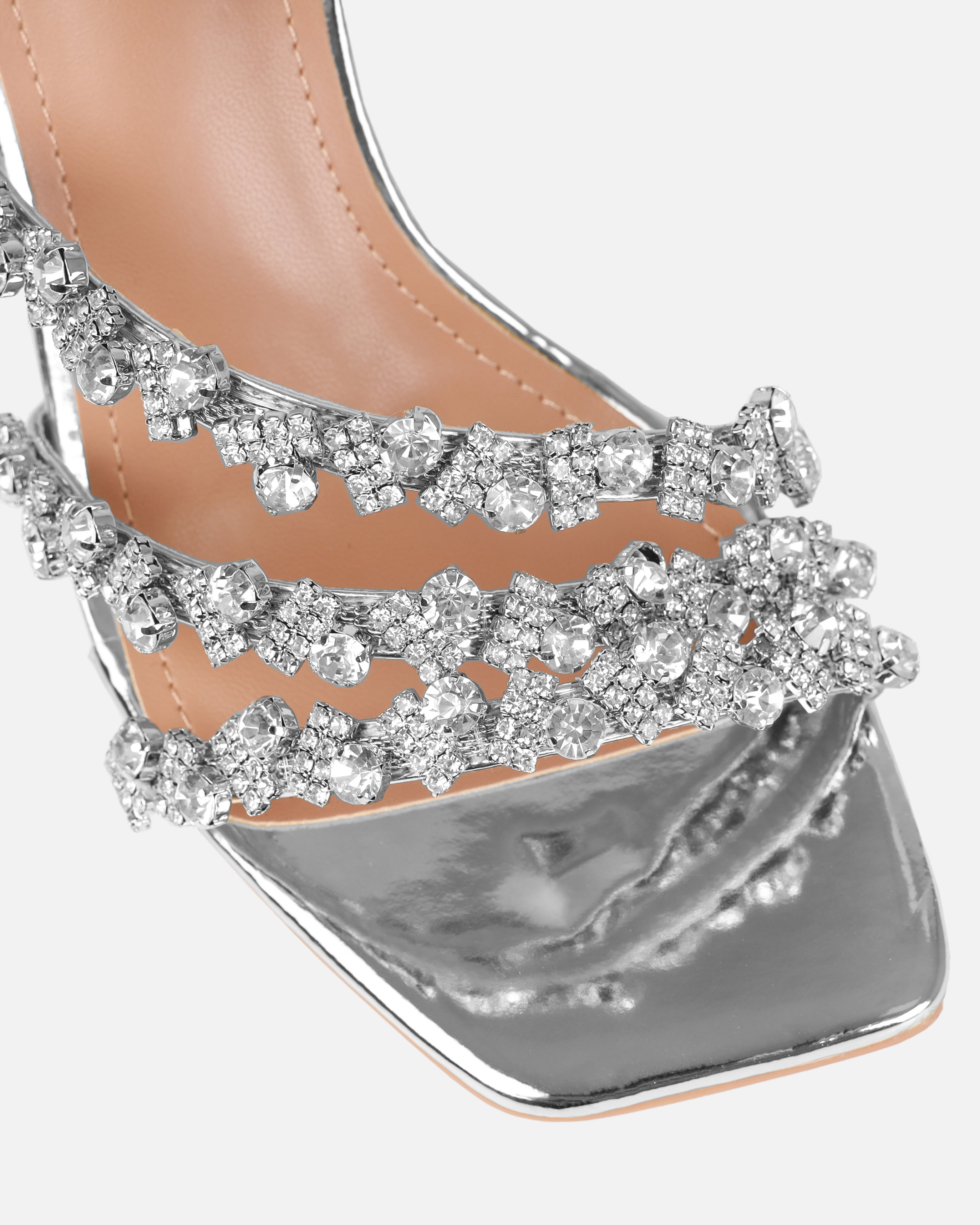 Dionne Crowe Romance Silver Diamante Mules | SIMMI London