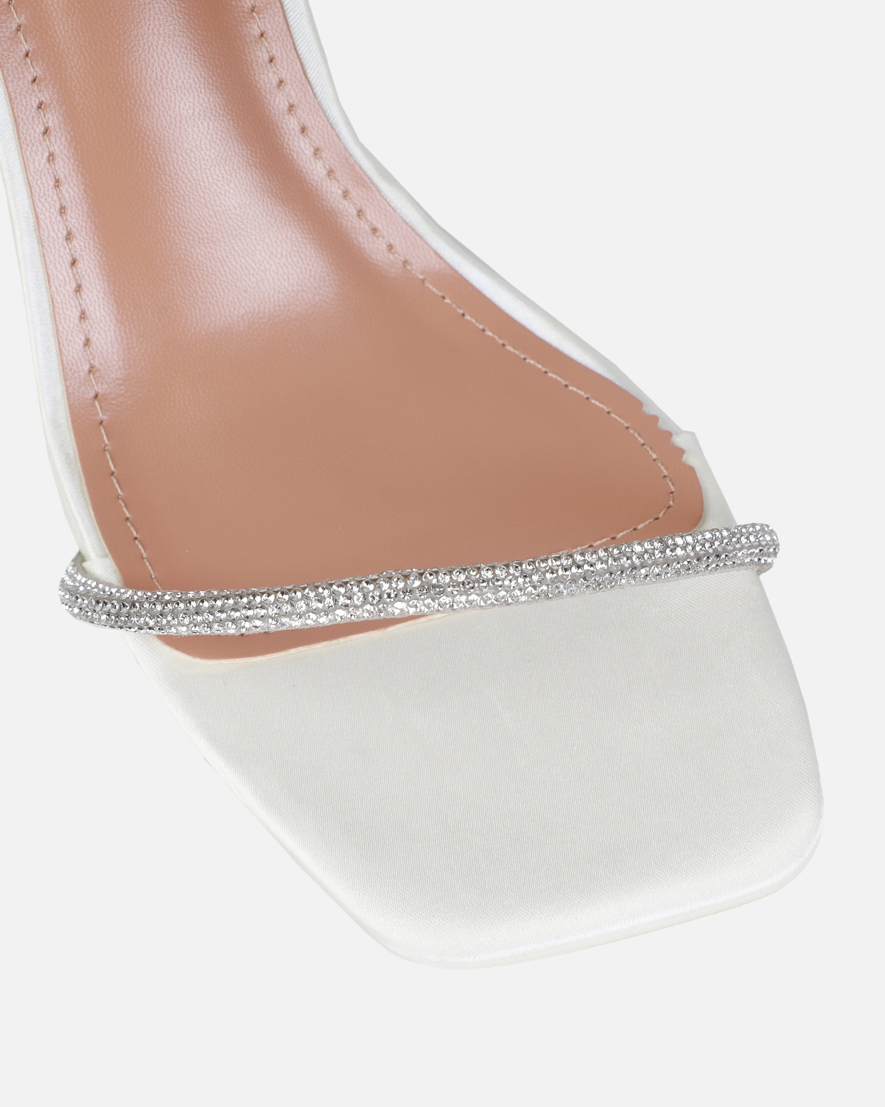 Dionne Crowe Truelove Ivory Satin Strappy Diamante Heels | SIMMI London