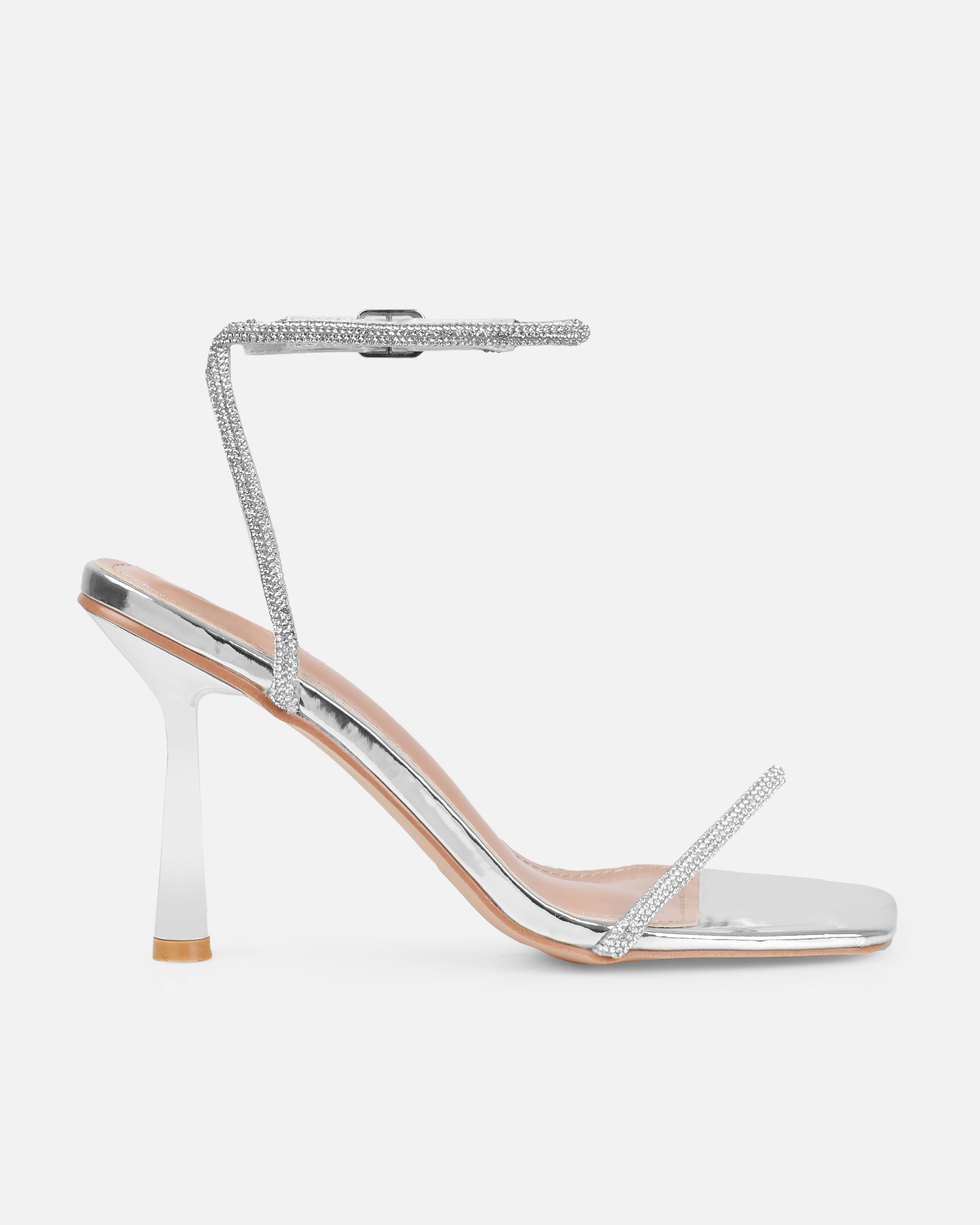 Dionne Crowe Truelove Silver Strappy Diamante Heels | SIMMI London
