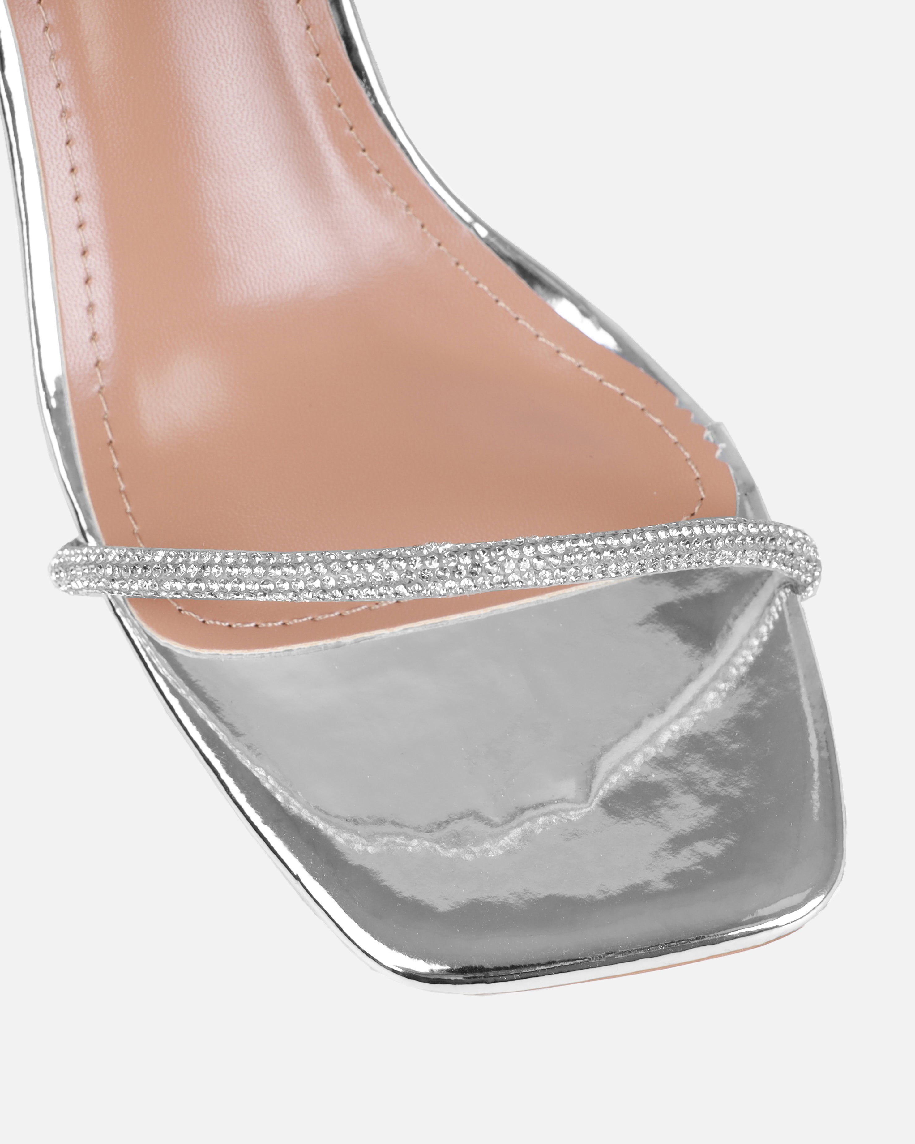 Dionne Crowe Truelove Silver Strappy Diamante Heels | SIMMI London