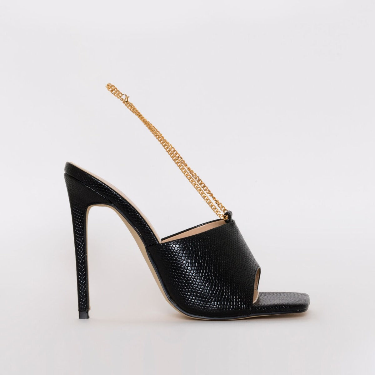 SIMMI SHOES / JAMILA BLACK SNAKE PRINT STILETTO MULES
