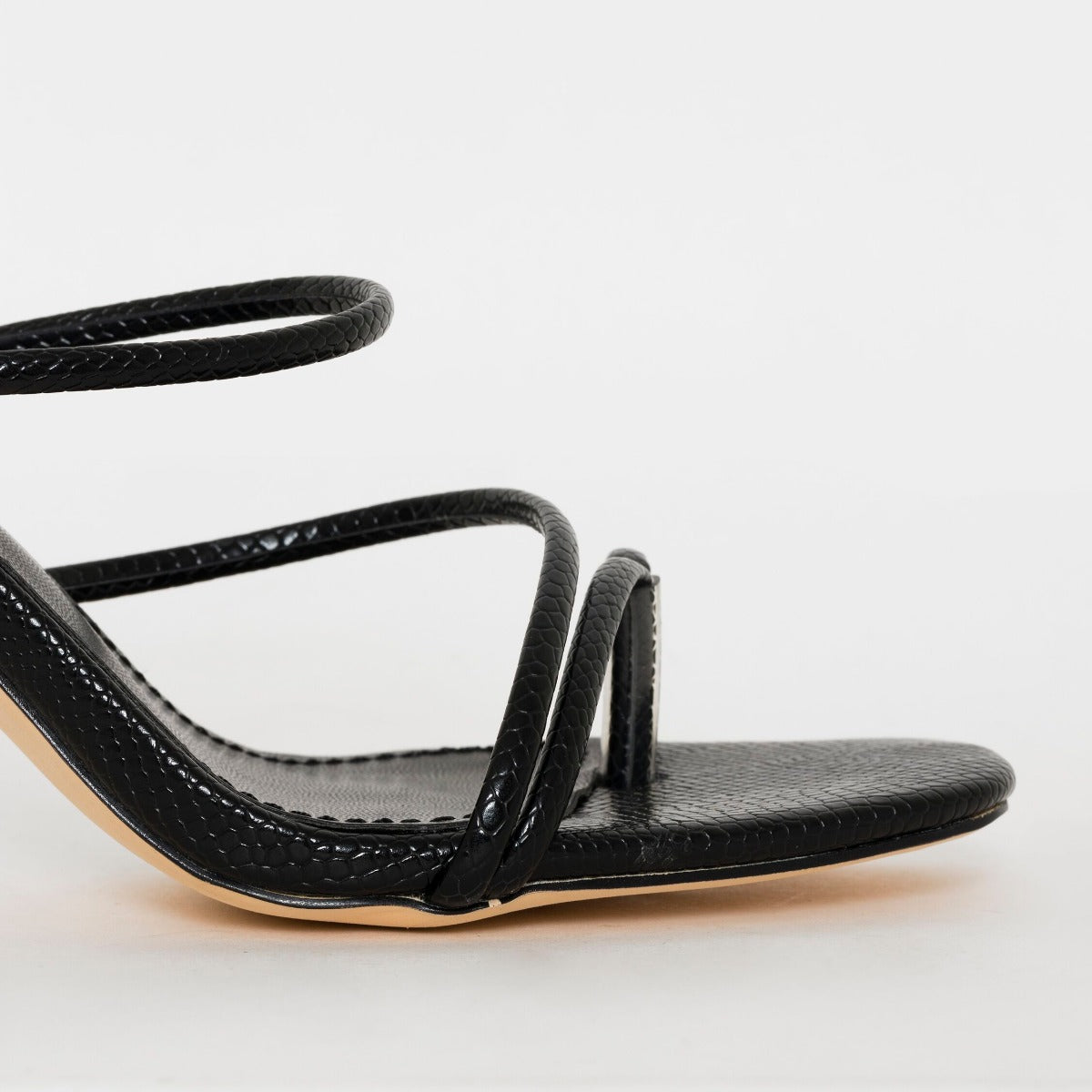 SIMMI SHOES / JADA WIDE FIT BLACK SNAKE PRINT STRAPPY MIDI HEEL MULES