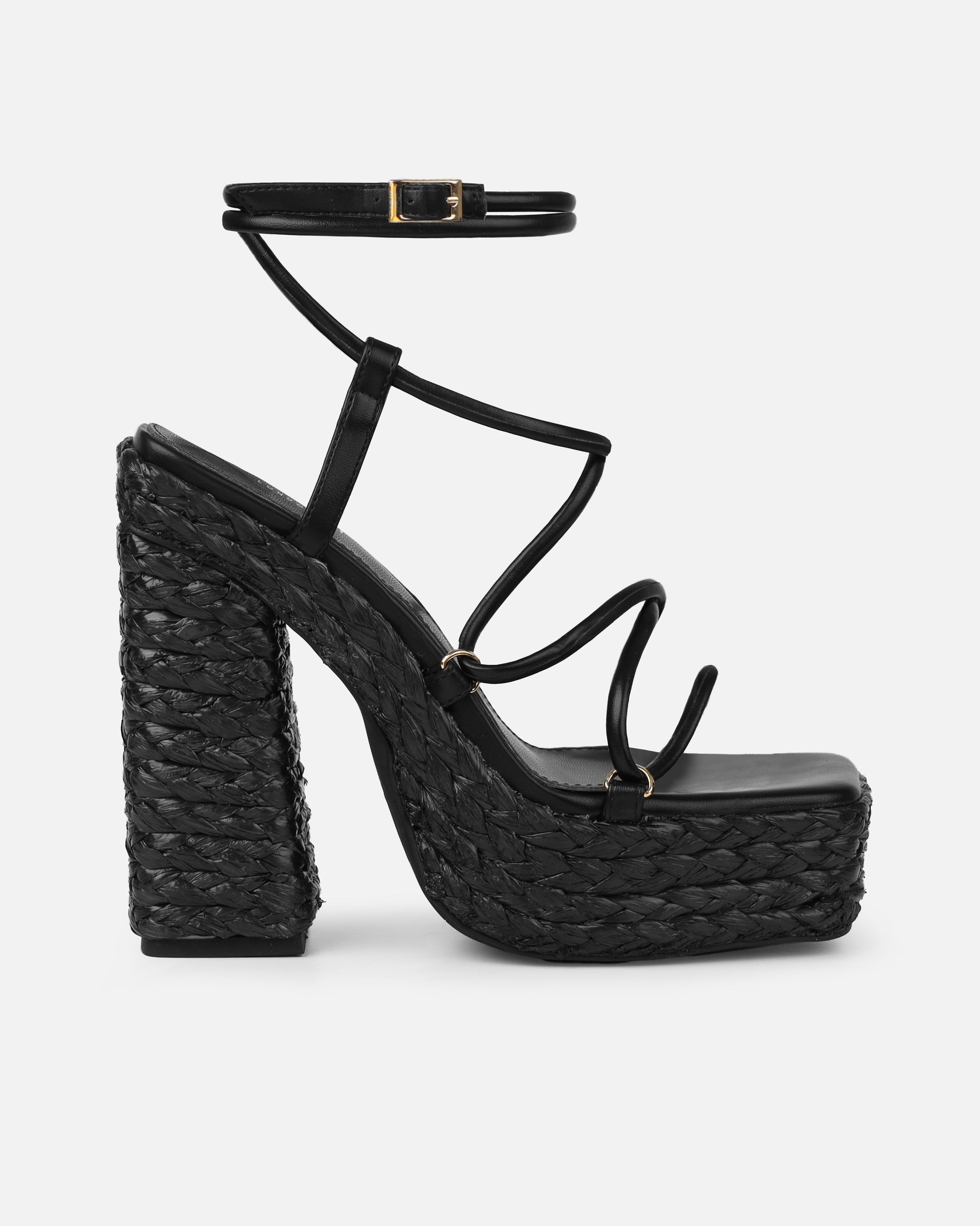 Bambi Black Espadrille Platform Block Heels | SIMMI London