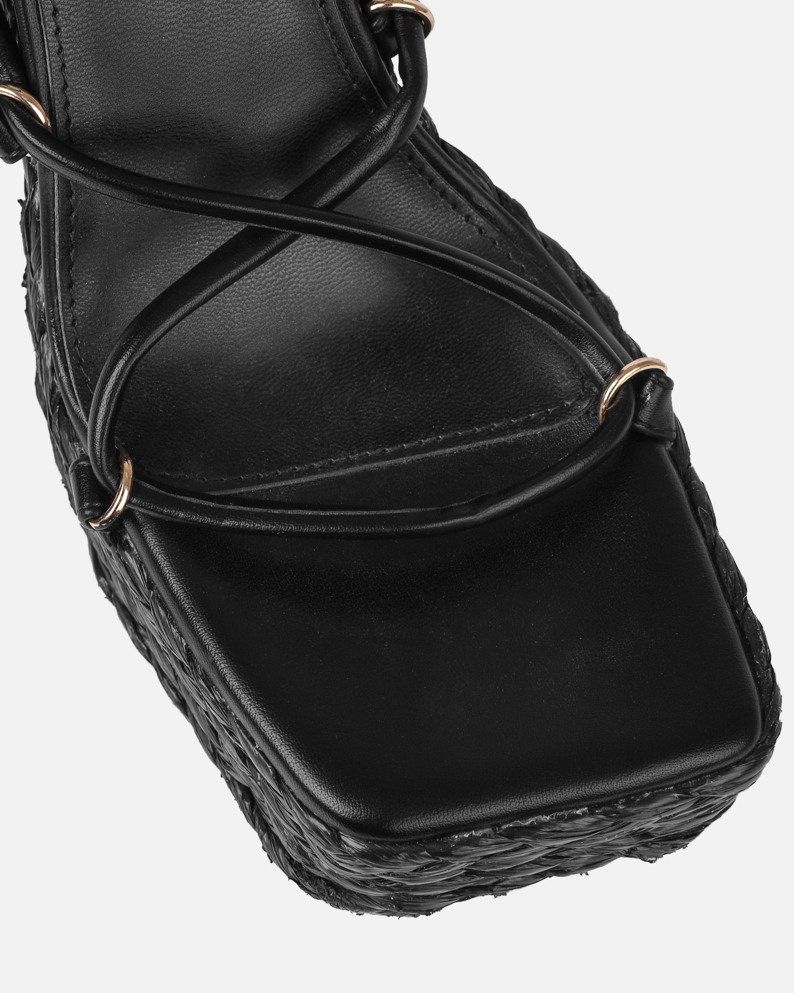 Bambi Black Espadrille Platform Block Heels | SIMMI London