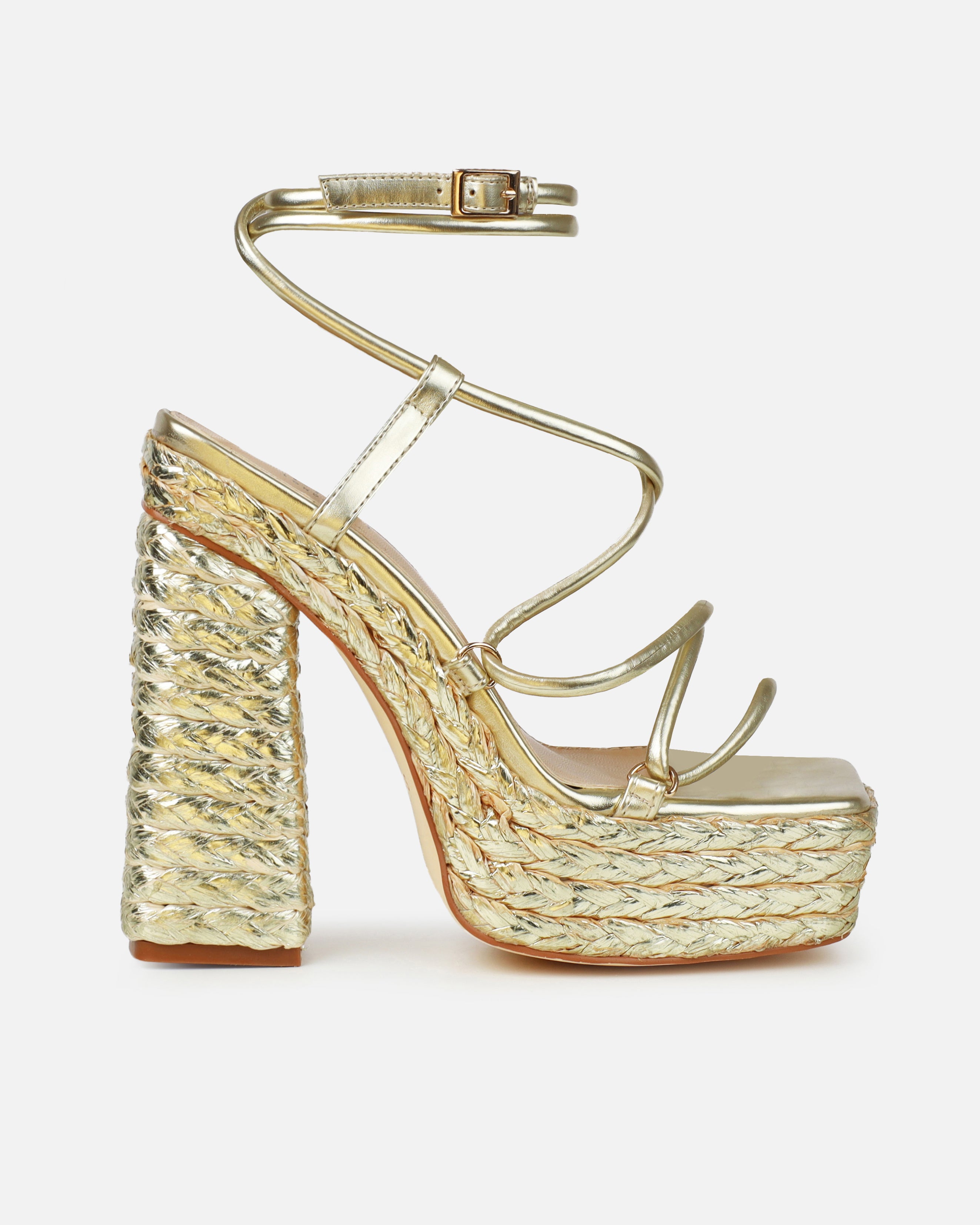 Bambi Gold Espadrille Platform Block Heels | SIMMI London