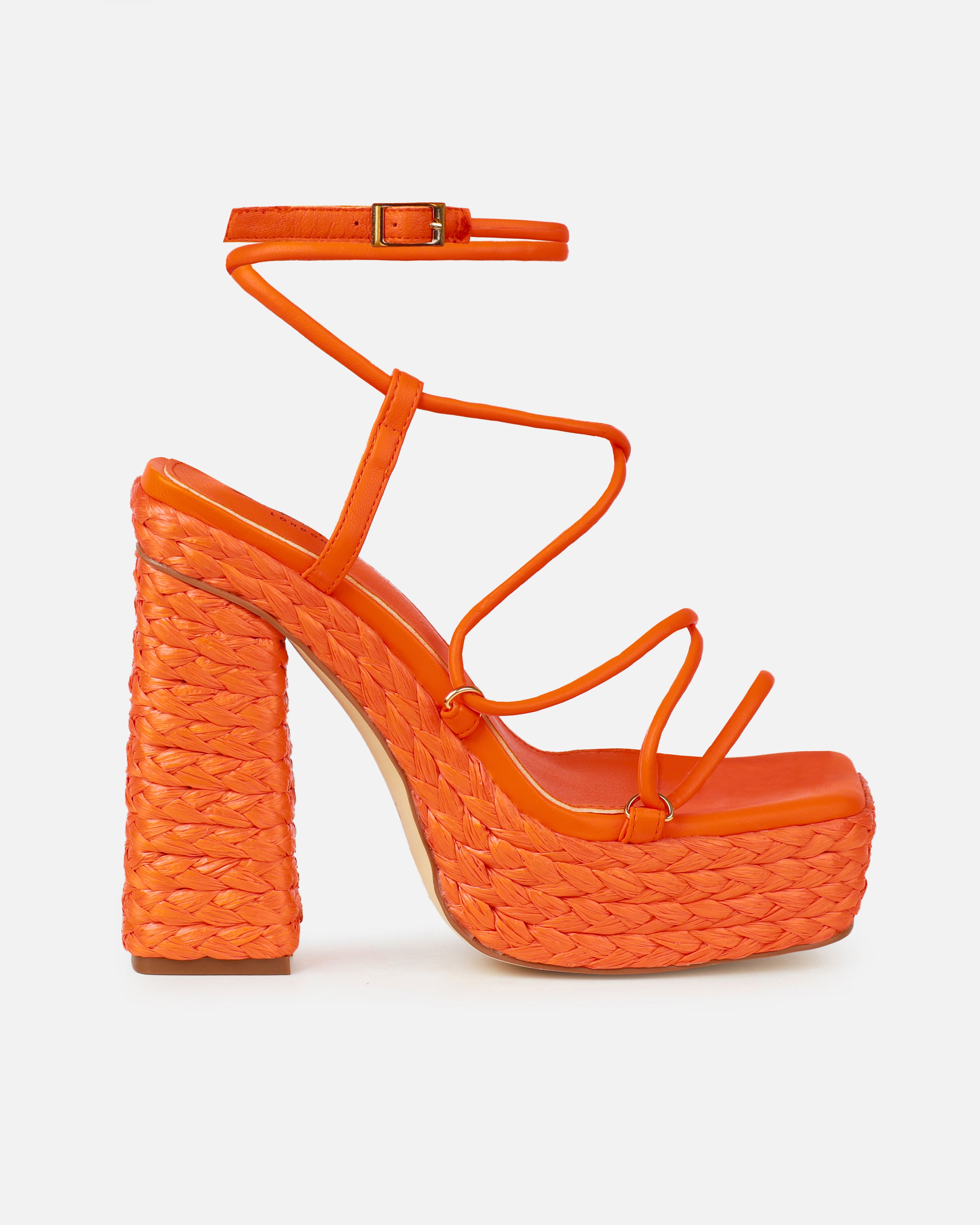 Bambi Orange Espadrille Platform Block Heels | SIMMI London
