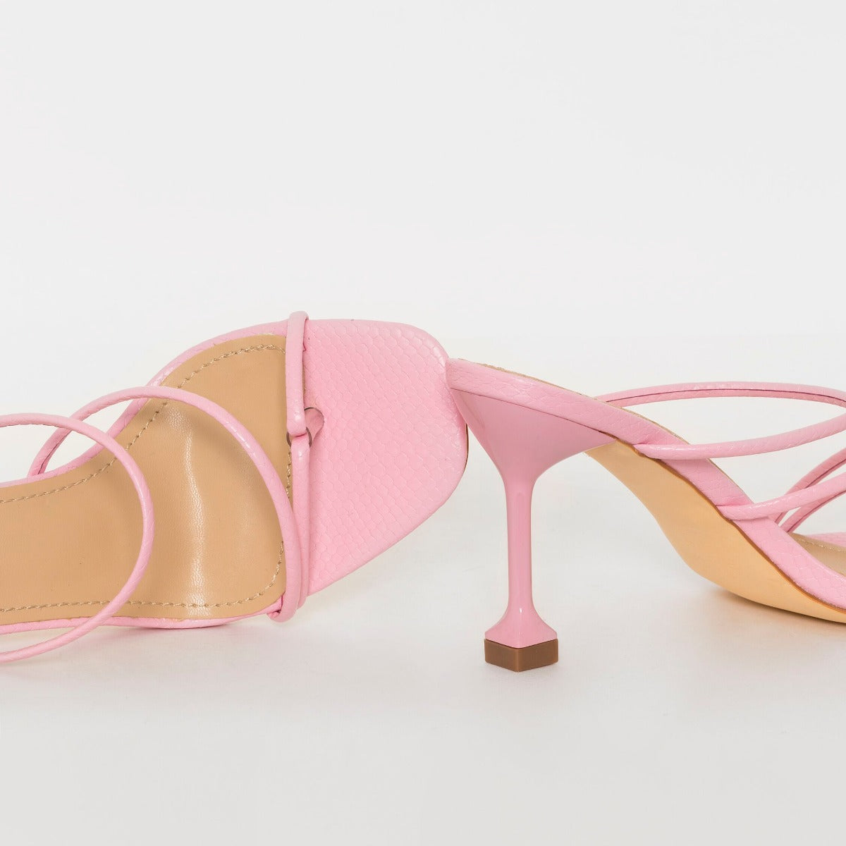 SIMMI SHOES / JADA WIDE FIT PINK SNAKE PRINT STRAPPY MIDI HEEL MULES