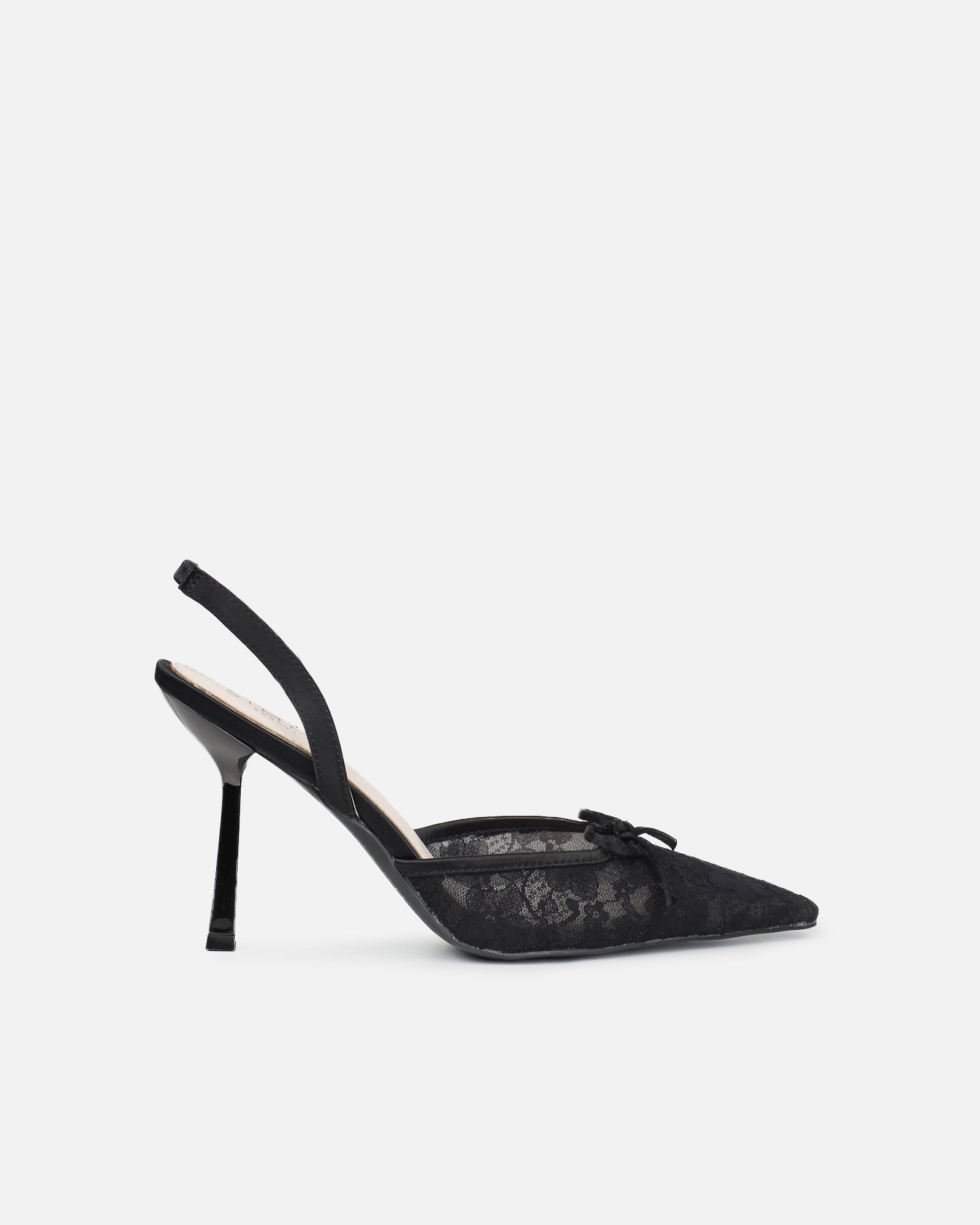 Bebee Black Lace Bow Heeled Sandals | SIMMI London