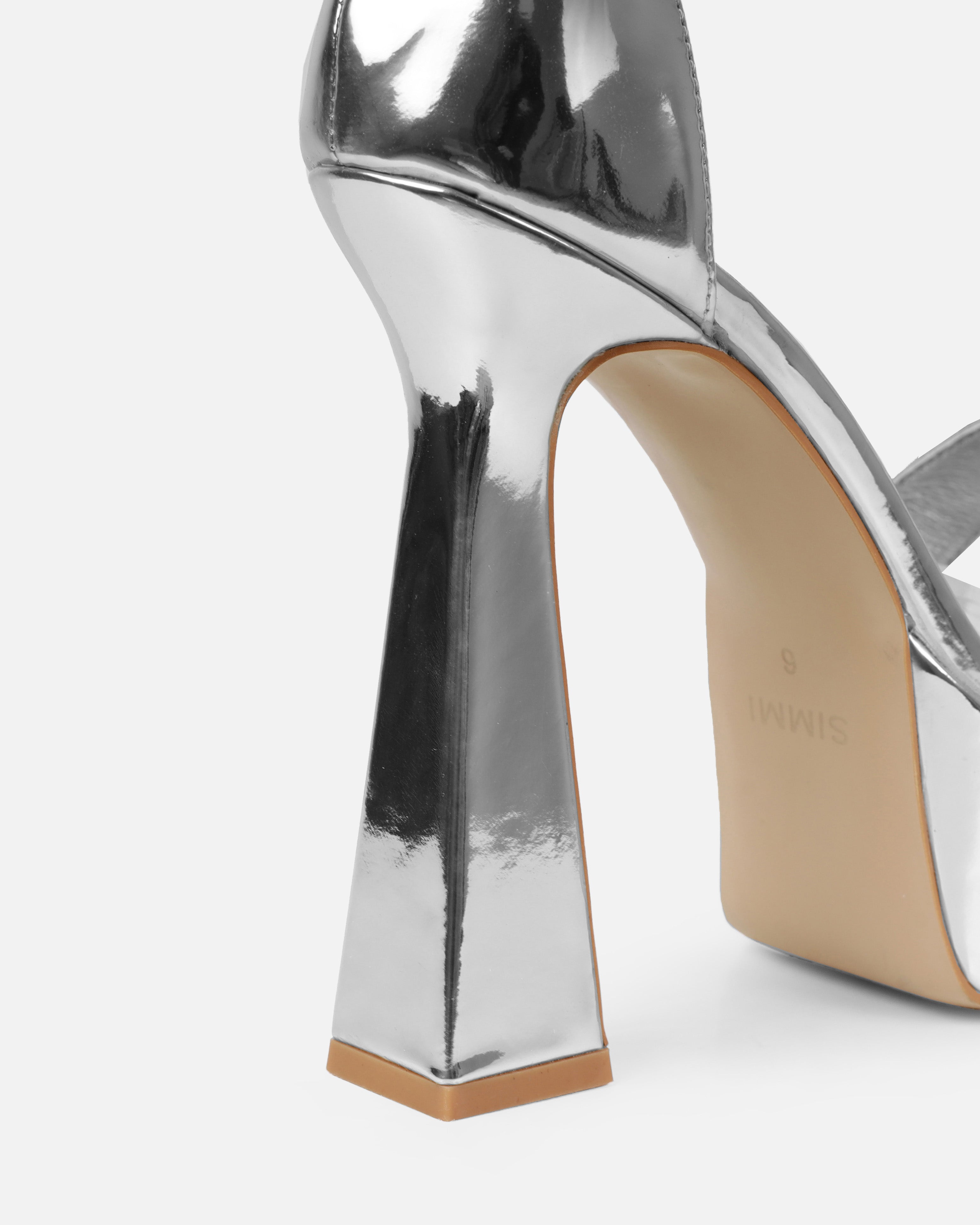 Mary Bedford Bellia Silver Metallic Diamante Platform Block Heels | SIMMI London
