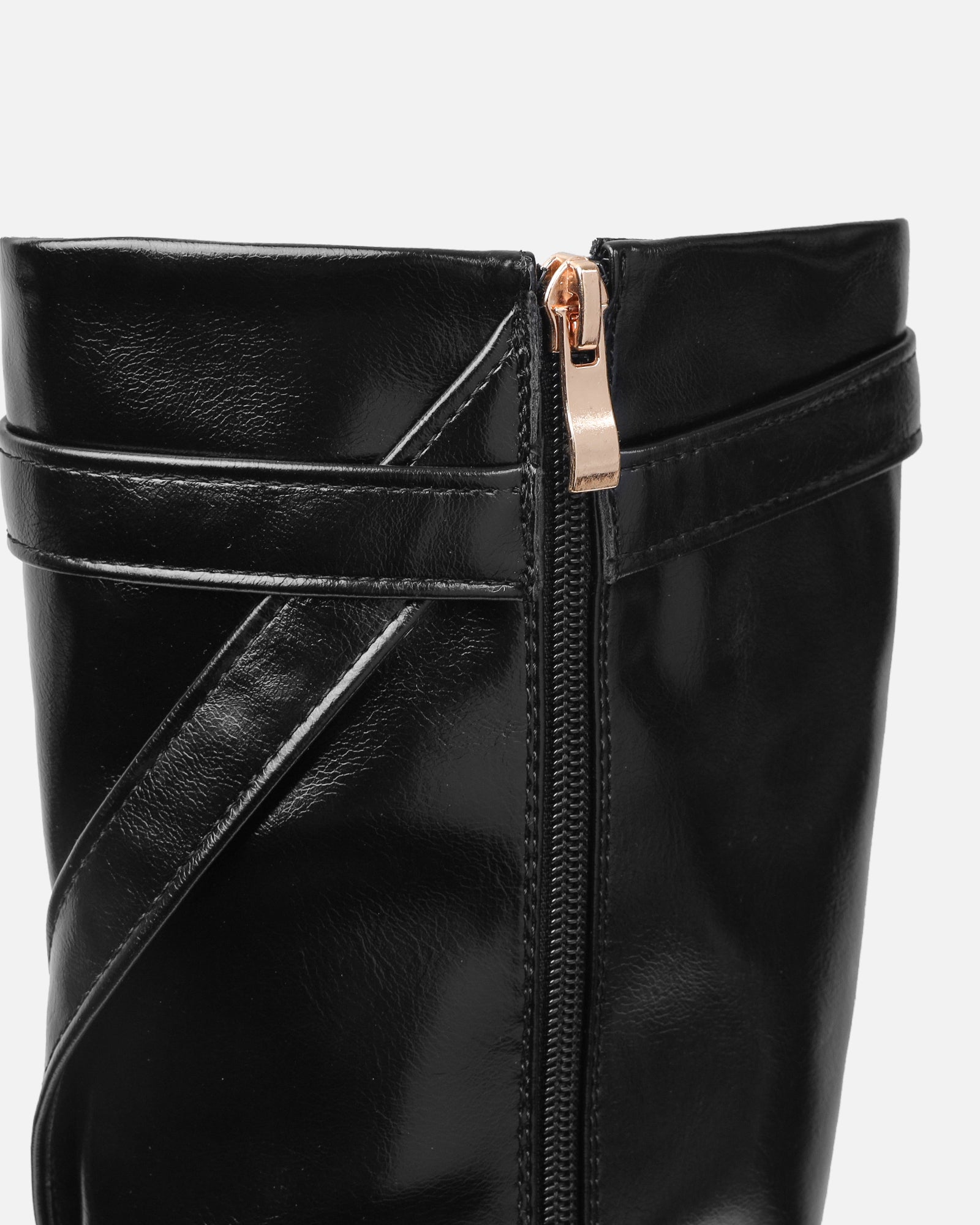 Elvis Black Buckle Detail Stiletto Knee Boots | SIMMI London