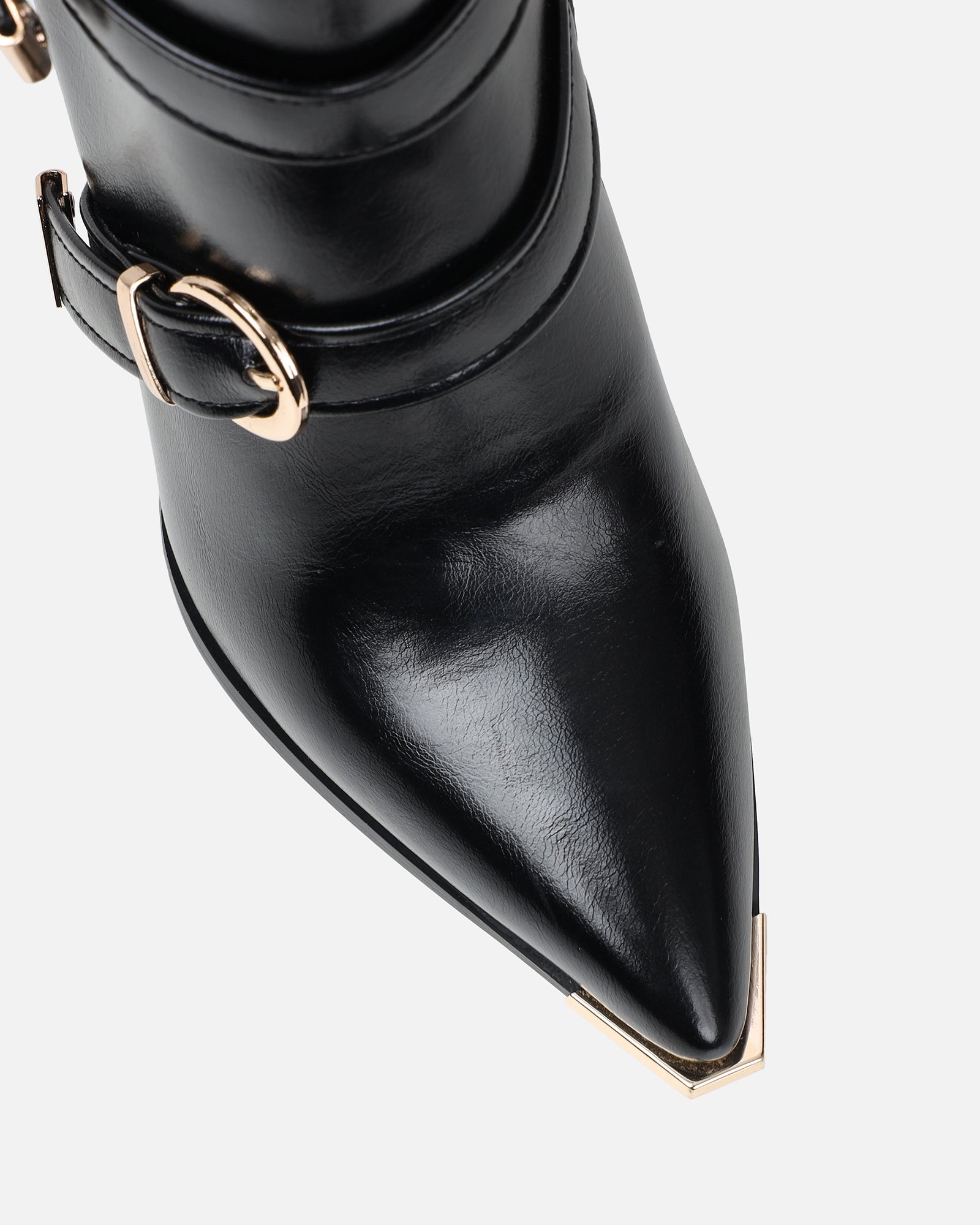 Elvis Black Buckle Detail Stiletto Knee Boots | SIMMI London