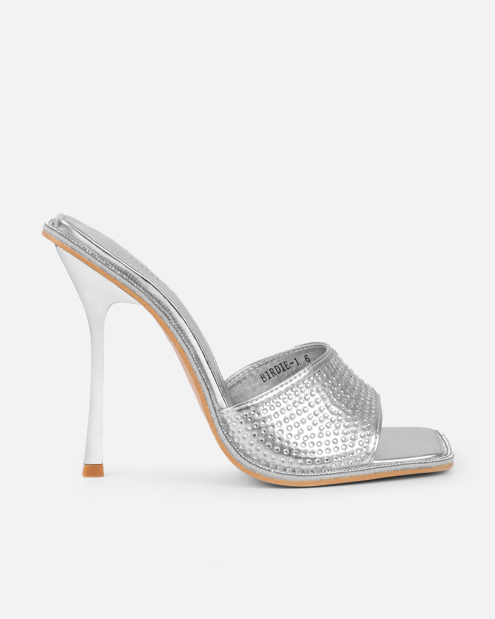 Birdie Silver Metallic Diamante Mules | SIMMI London