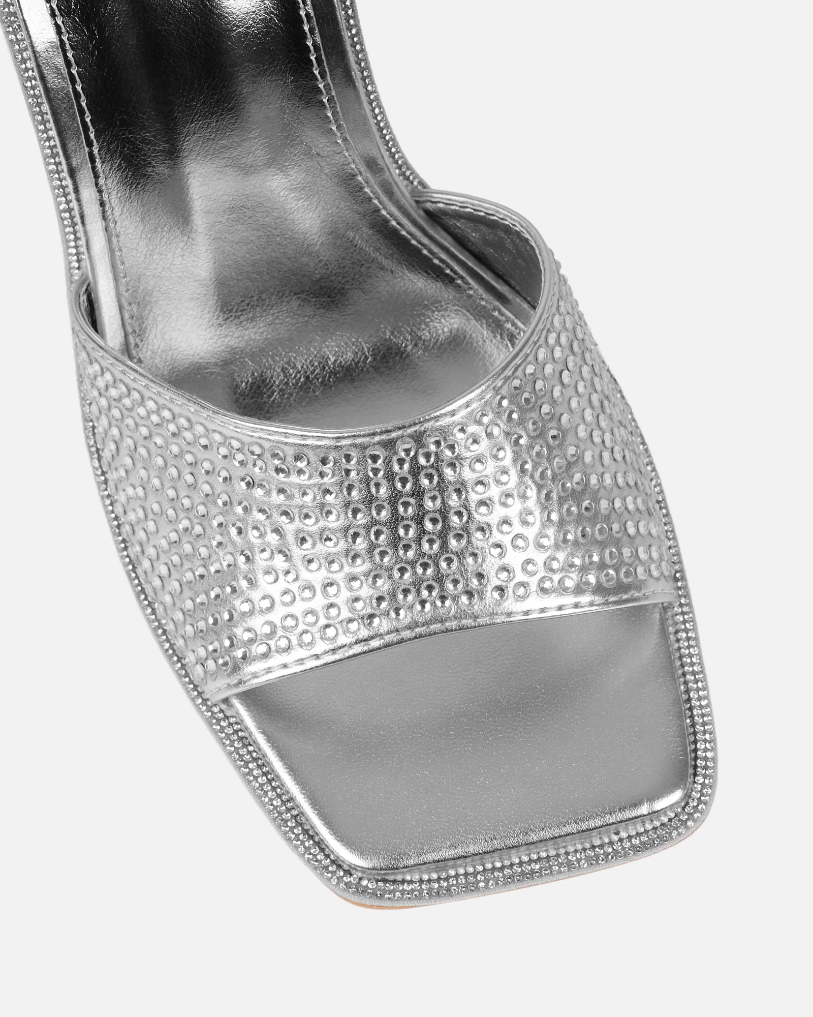 Birdie Silver Metallic Diamante Mules | SIMMI London