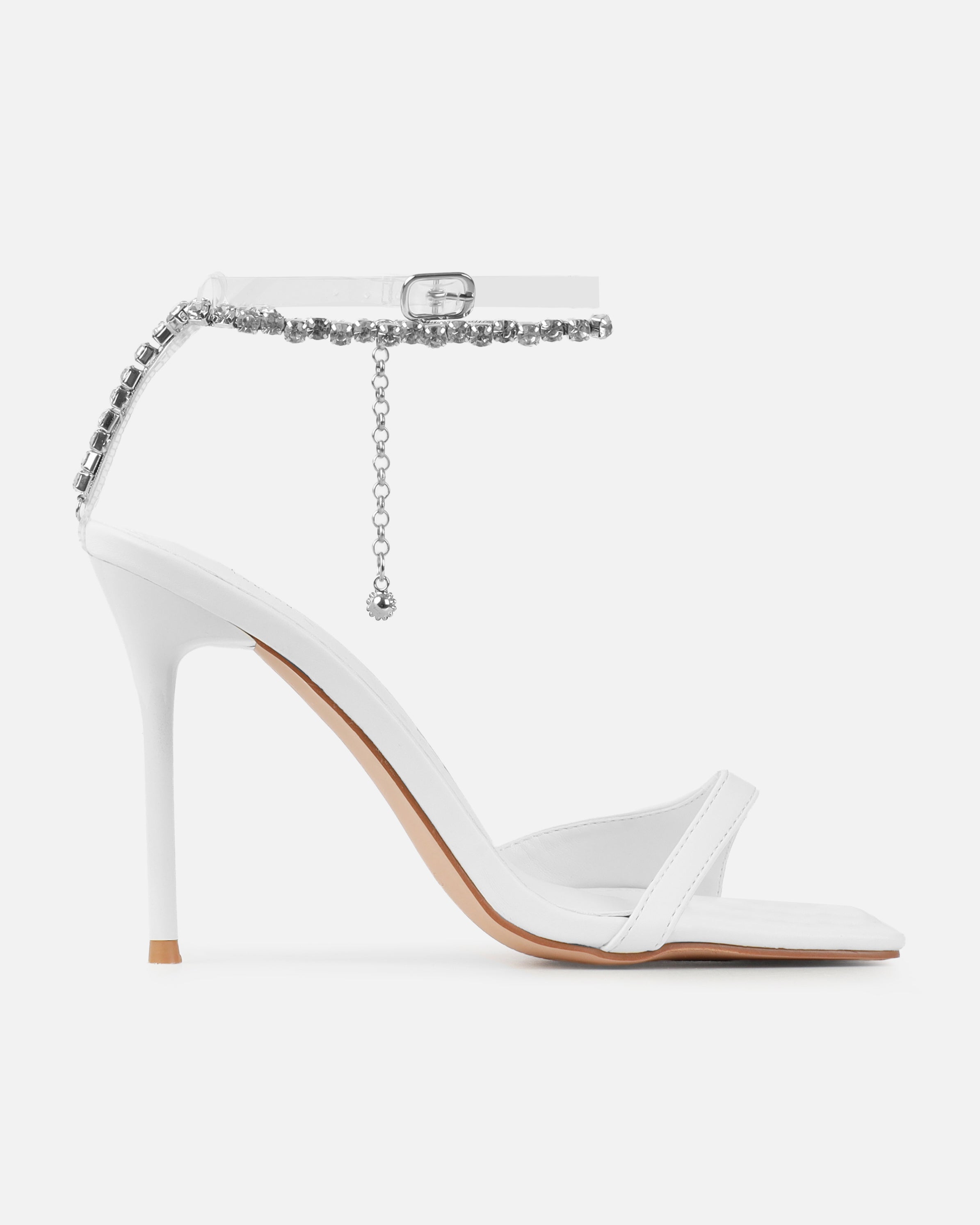 Mary Bedford Romee White Diamante Chain Stiletto Heels | SIMMI London