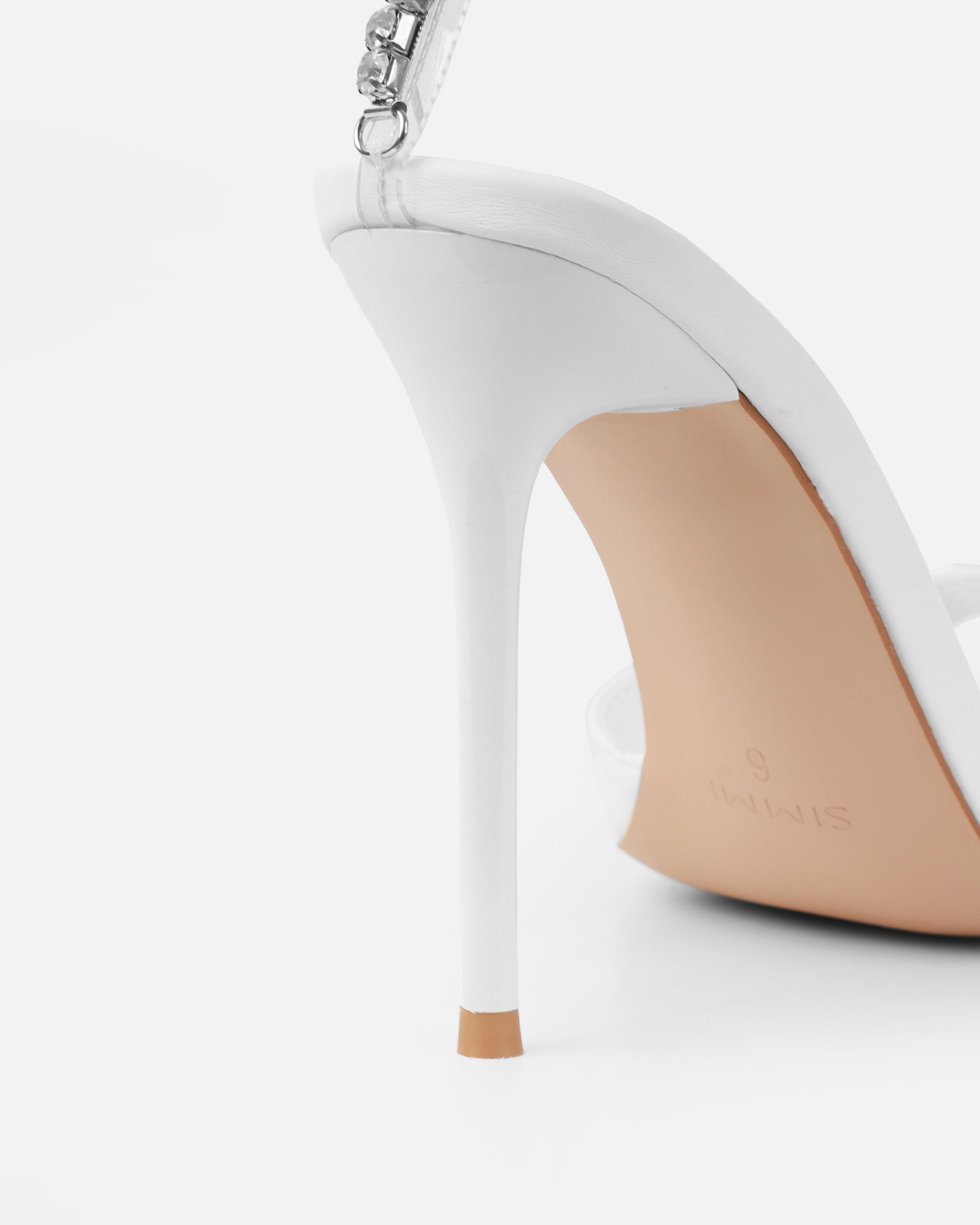 Mary Bedford Romee White Diamante Chain Stiletto Heels | SIMMI London