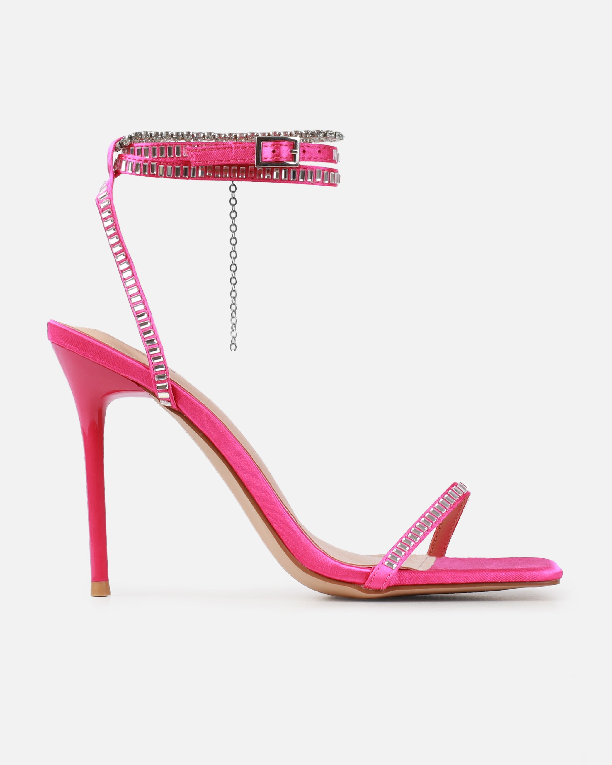 Mary Bedford Dola Pink Satin Strappy Diamante Stiletto Heels | SIMMI London
