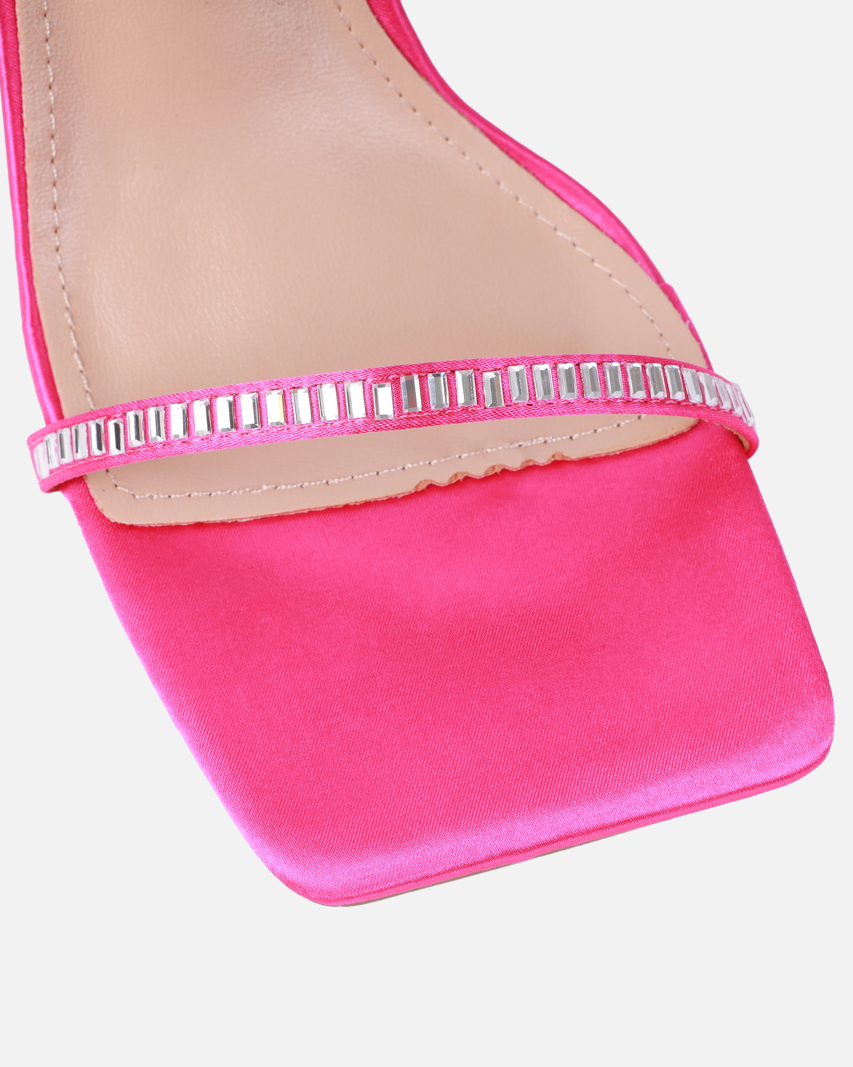 Mary Bedford Dola Pink Satin Strappy Diamante Stiletto Heels | SIMMI London