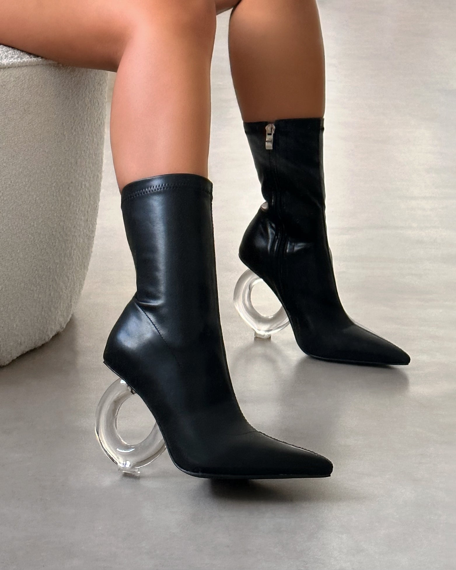 Brycen Black Clear Sculptural Heel Boots | SIMMI London