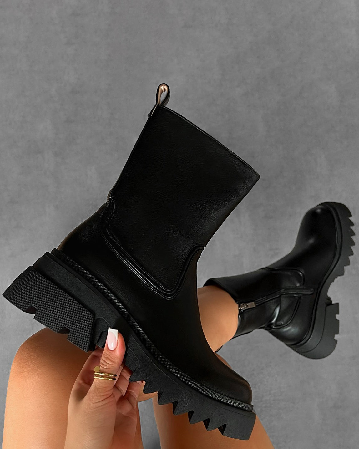 Carlton Black Chunky Flat Ankle Boots SIMMI London