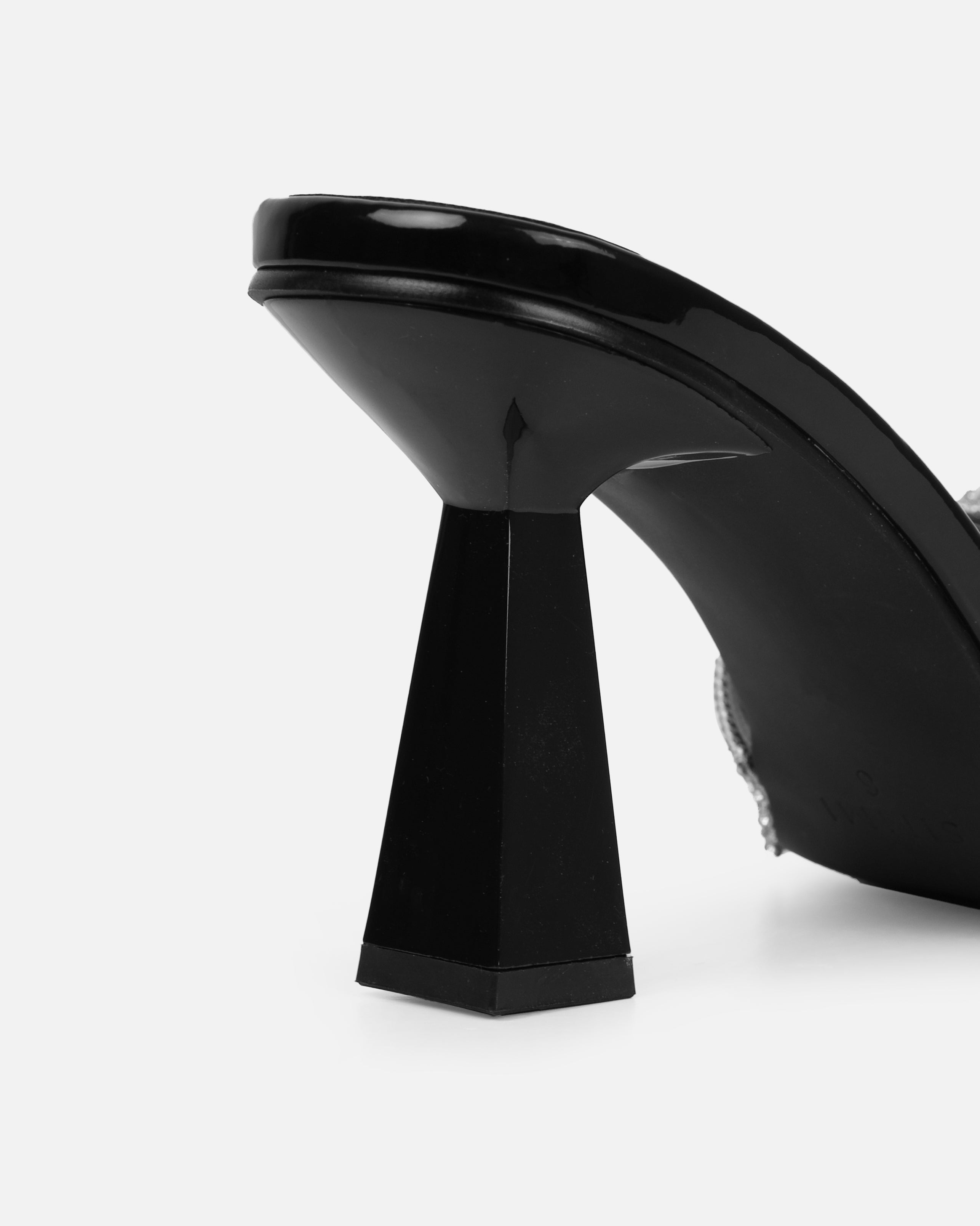 Caley Black Patent Diamante Mid Heel Mules | SIMMI Londonv