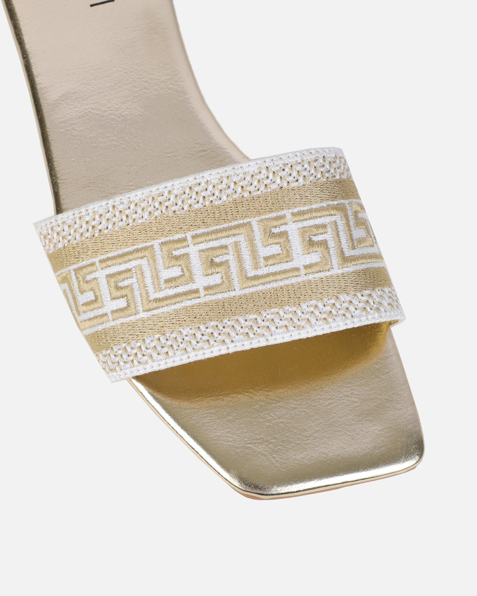 Cali gold metallic embroidered slide sandals | SIMMI London
