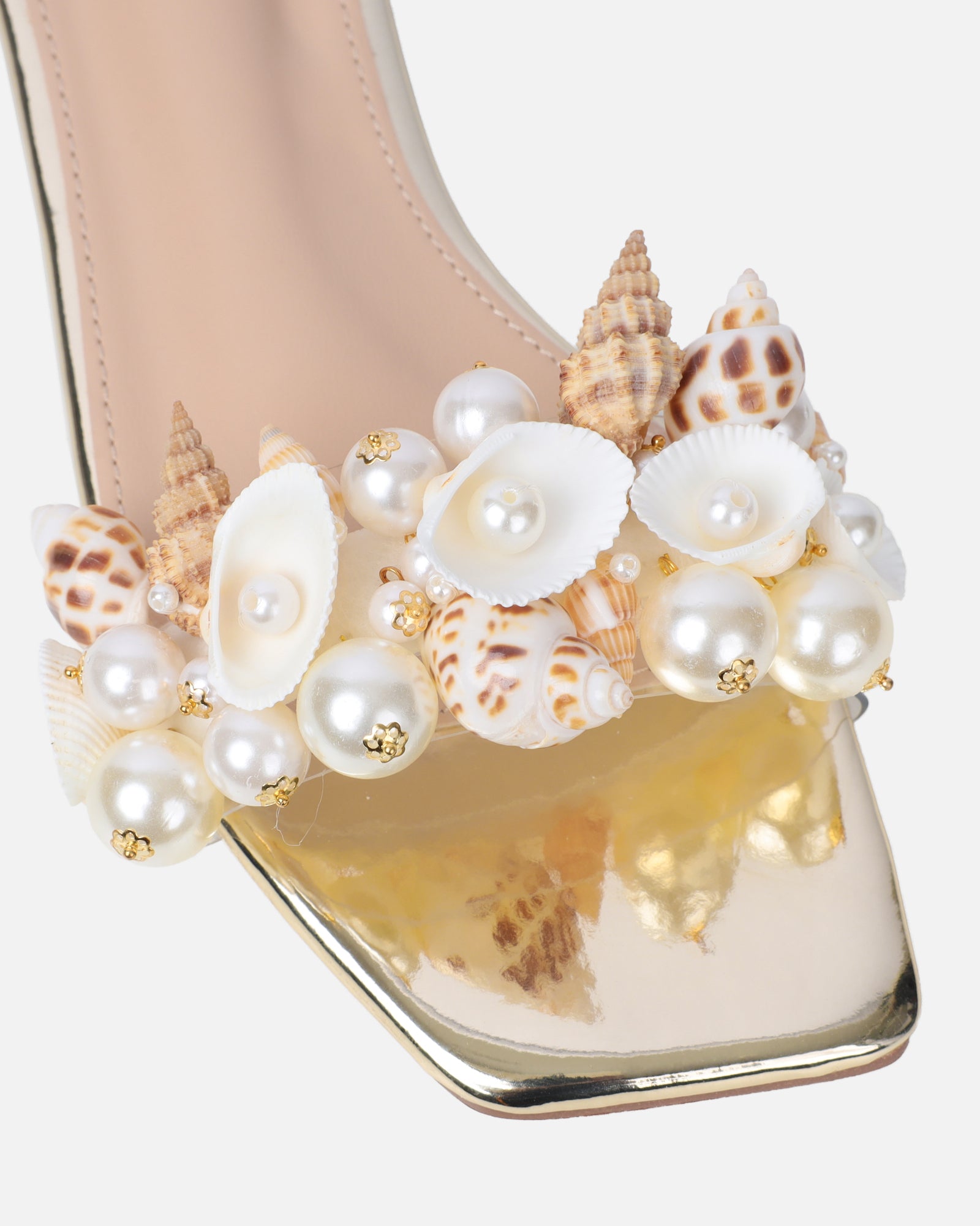 Shelz gold mirror shell trim flat sandals | SIMMI London