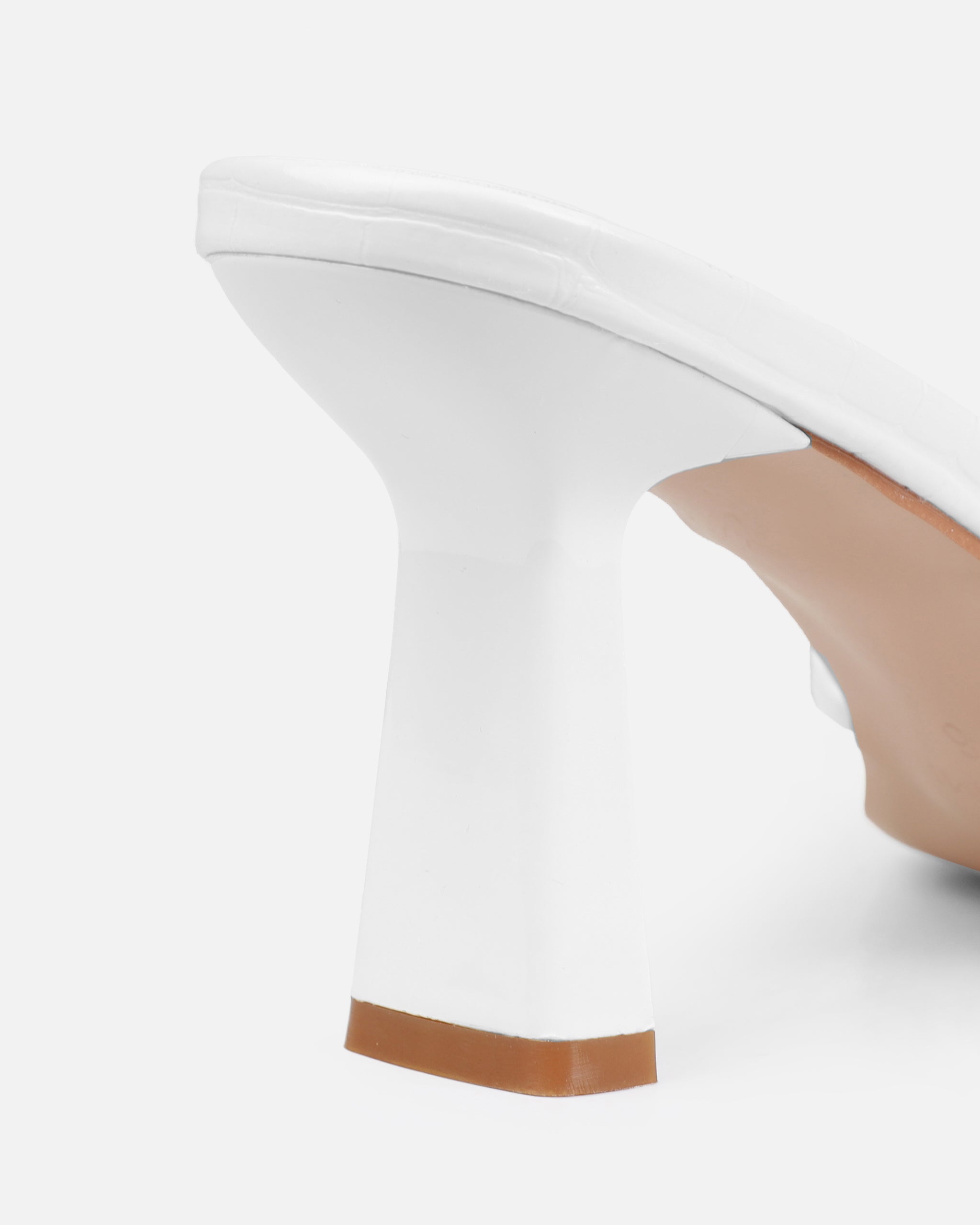 Calypso White Faux Croc Print Toe Loop Mid Heel Mules | SIMMI London