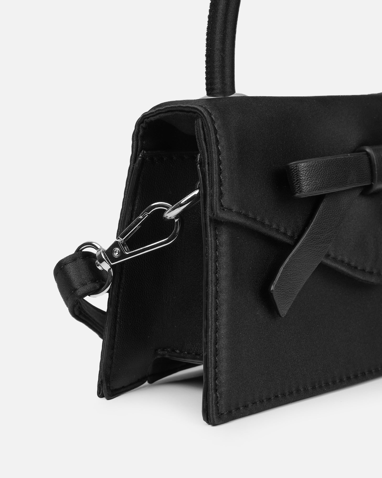 Caressa Black Satin Bow Detail Top Handle bag | SIMMI London