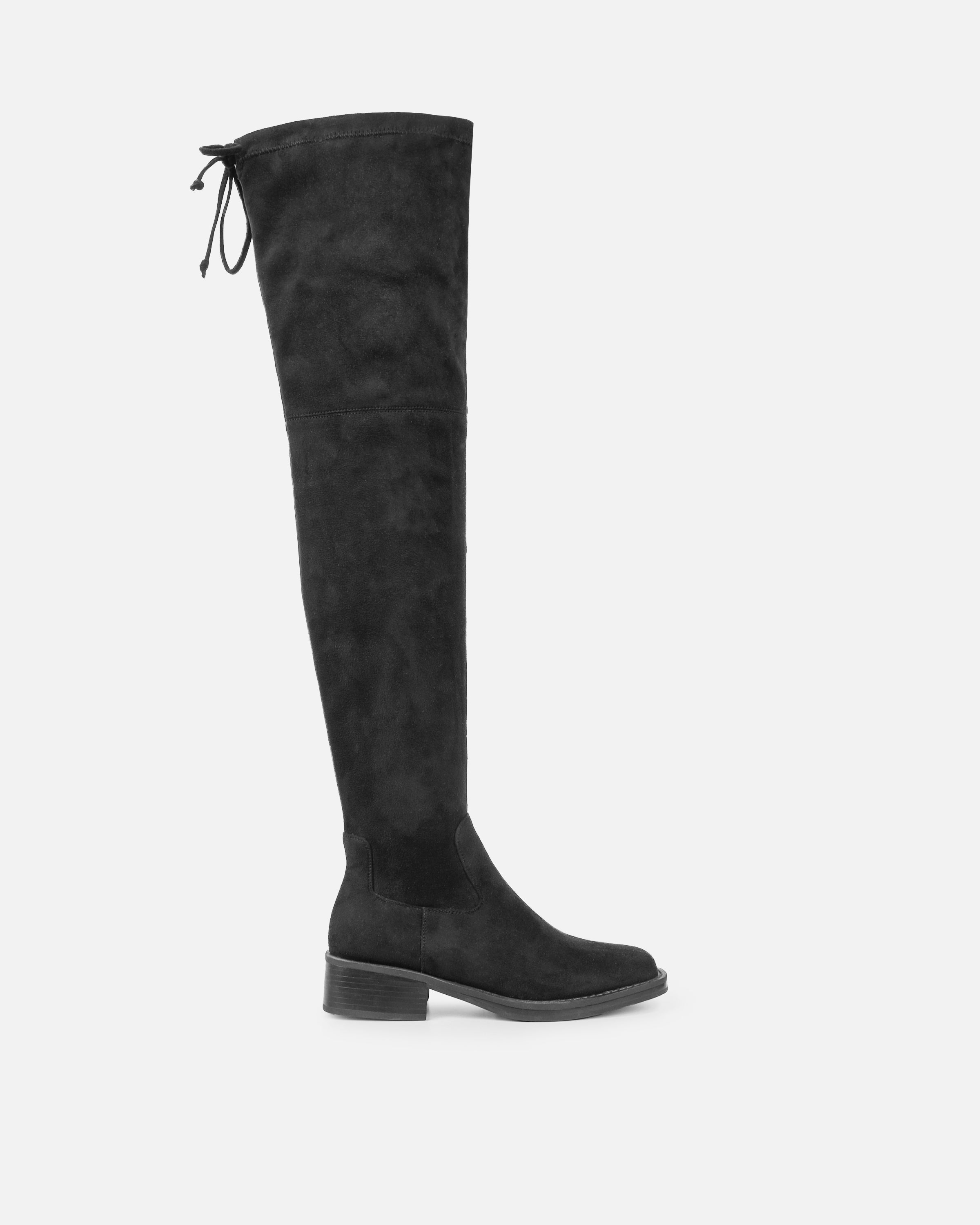 Dustin Black Faux Suede Stretch Flat Over The Knee Boots | SIMMI London