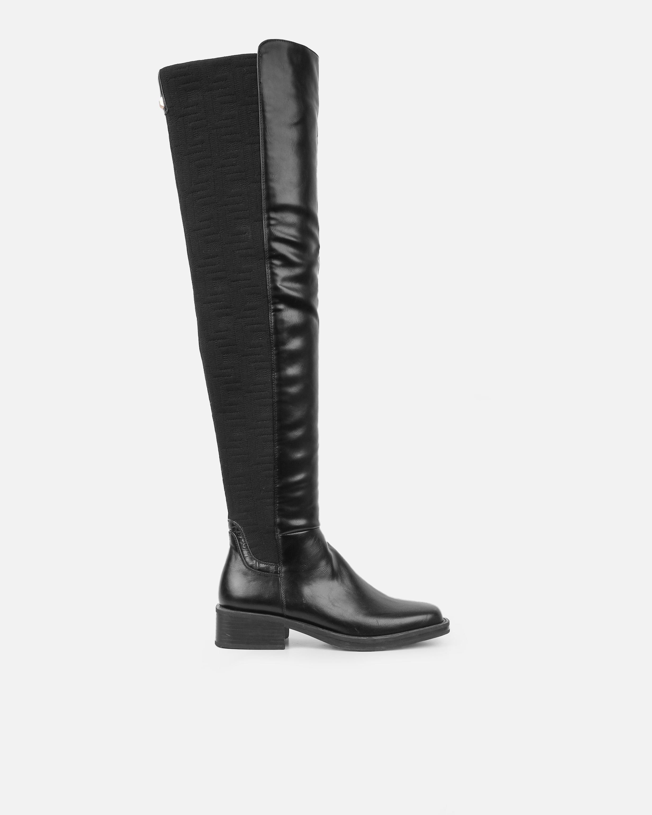 Darell Black Flat Over The Knee Boots  | SIMMI London