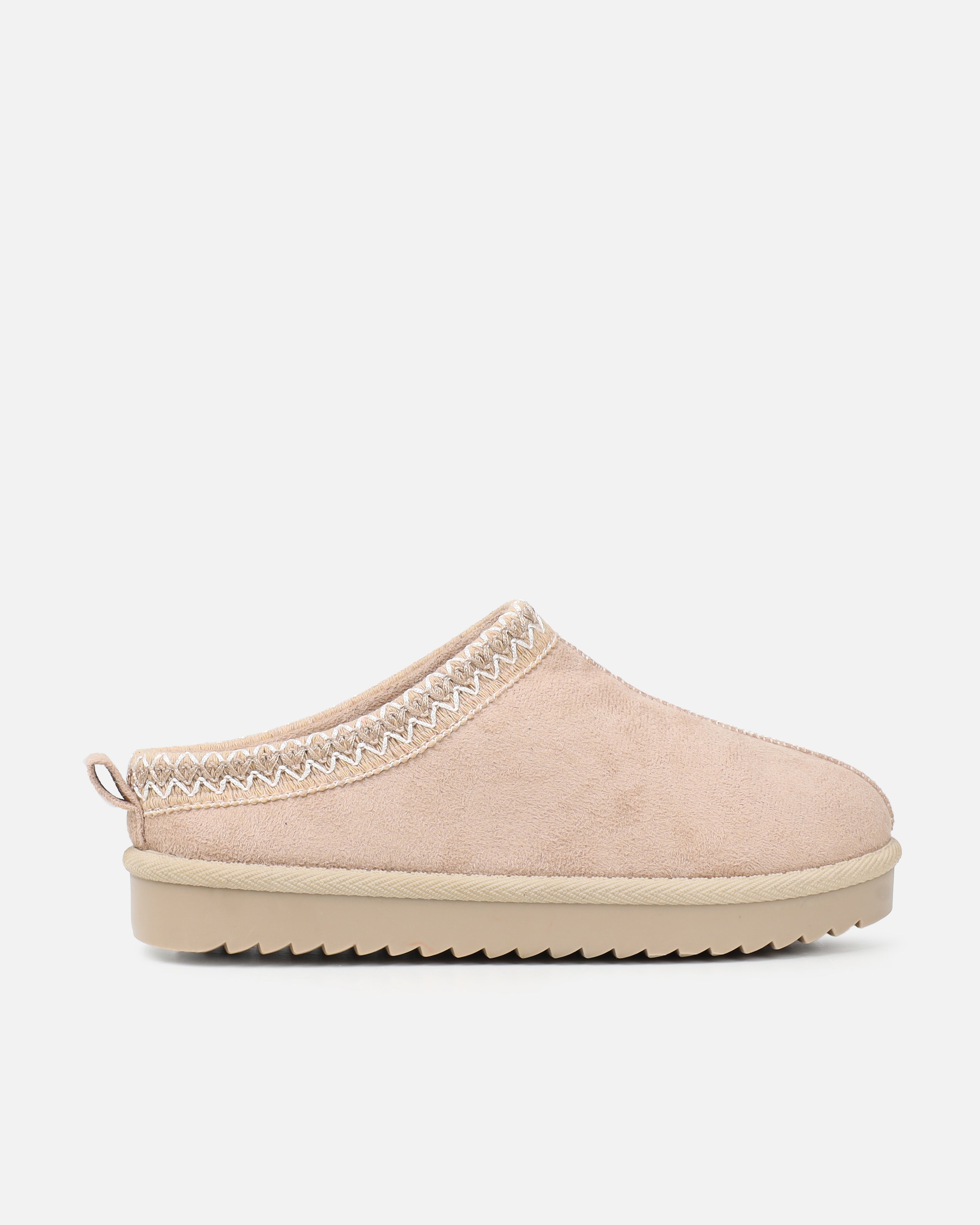 Cece Beige Faux Suede Slippers | SIMMI London
