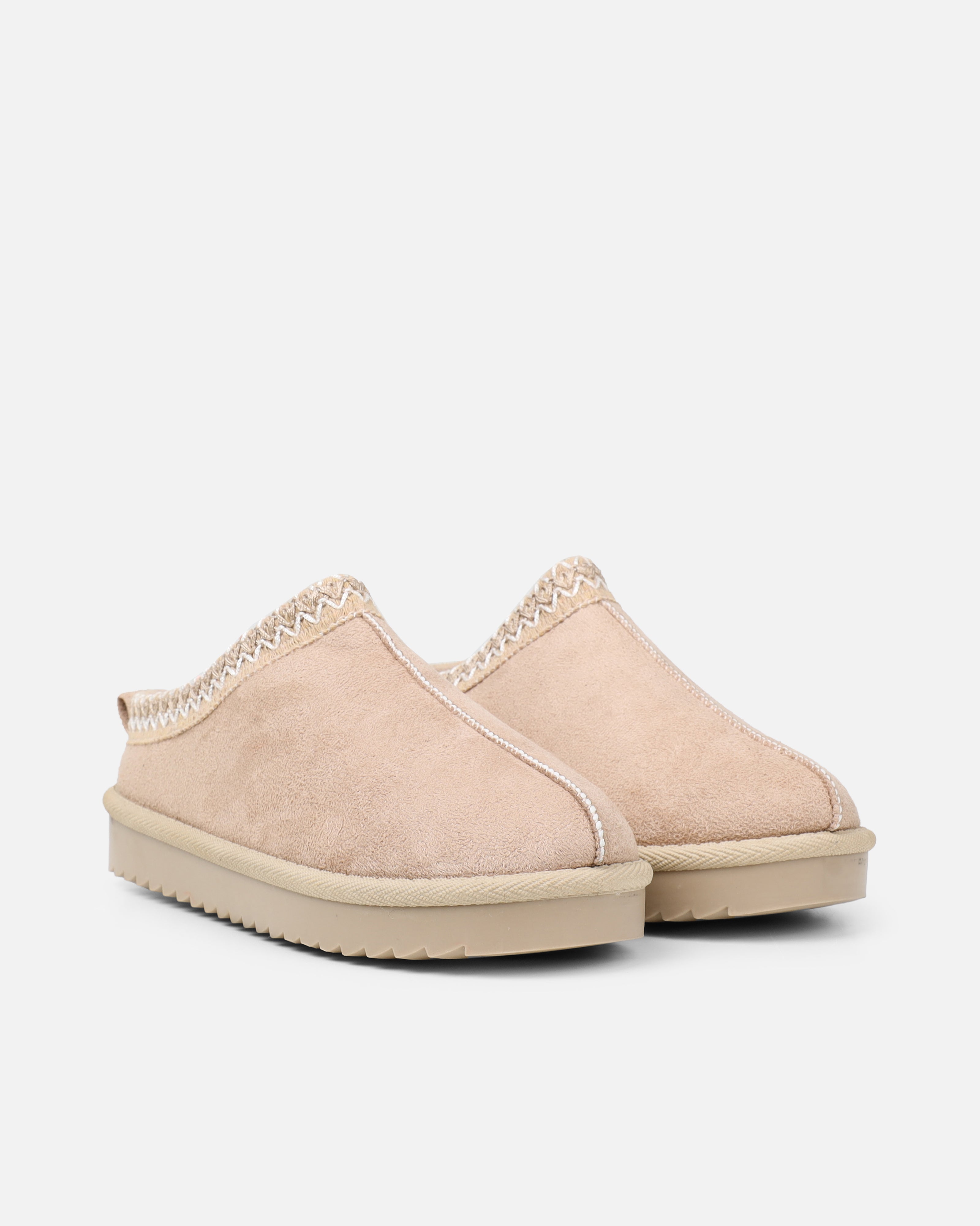 Cece Beige Faux Suede Slippers | SIMMI London