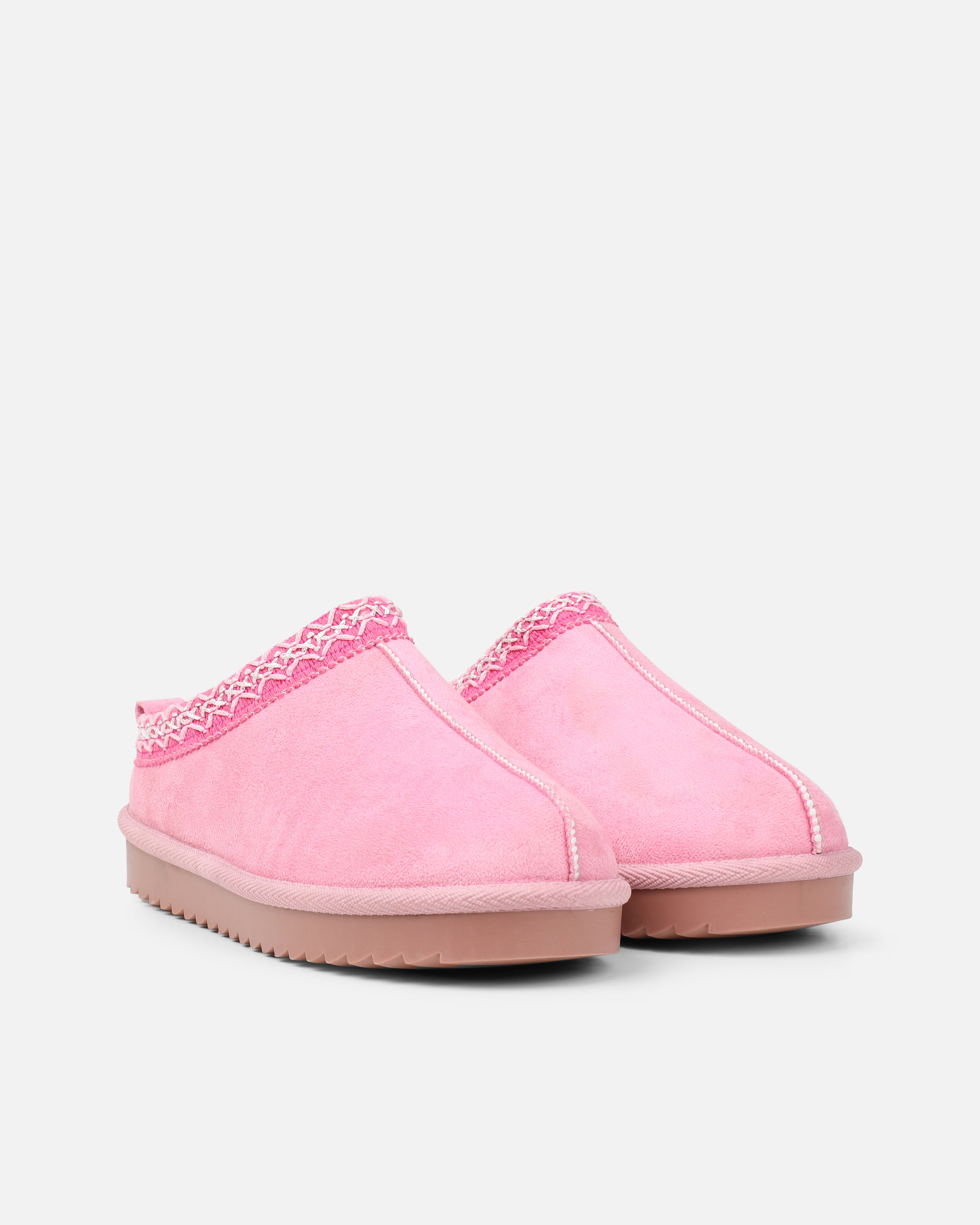 Cece Pink Faux Suede Slippers | SIMMI London